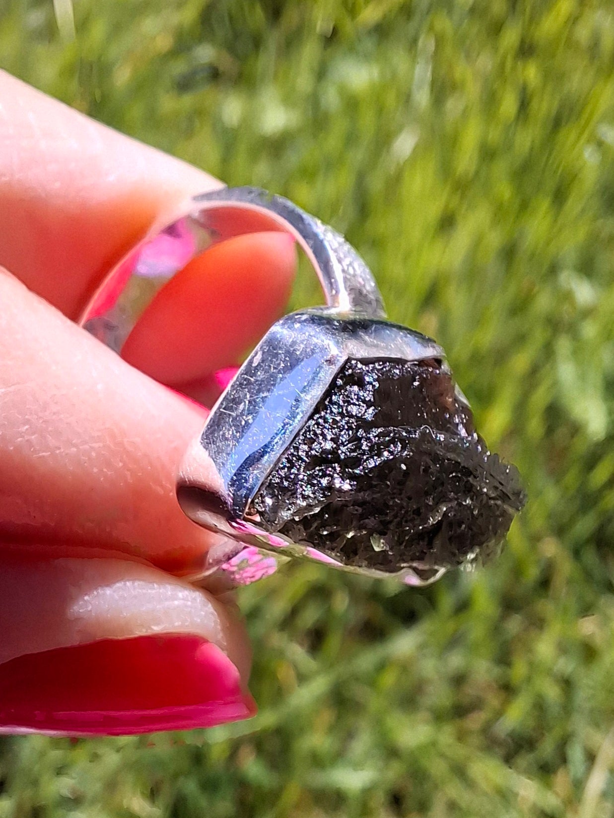 Moldavite Ring, size large R/small S, 925 Silver, Tektite (Ref: R319)