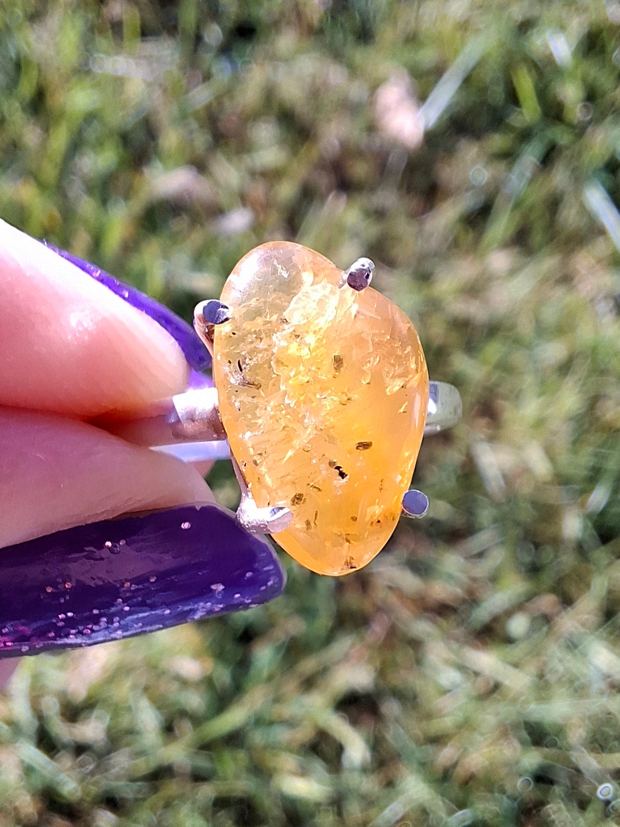 Baltic Amber Ring, size N. 925 Silver, Fossil (Ref: AR7)