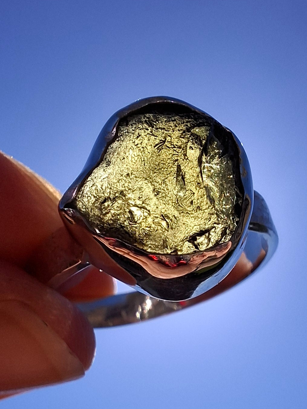 Moldavite Ring, size U, 925 Silver, Tektite (Ref: R322)