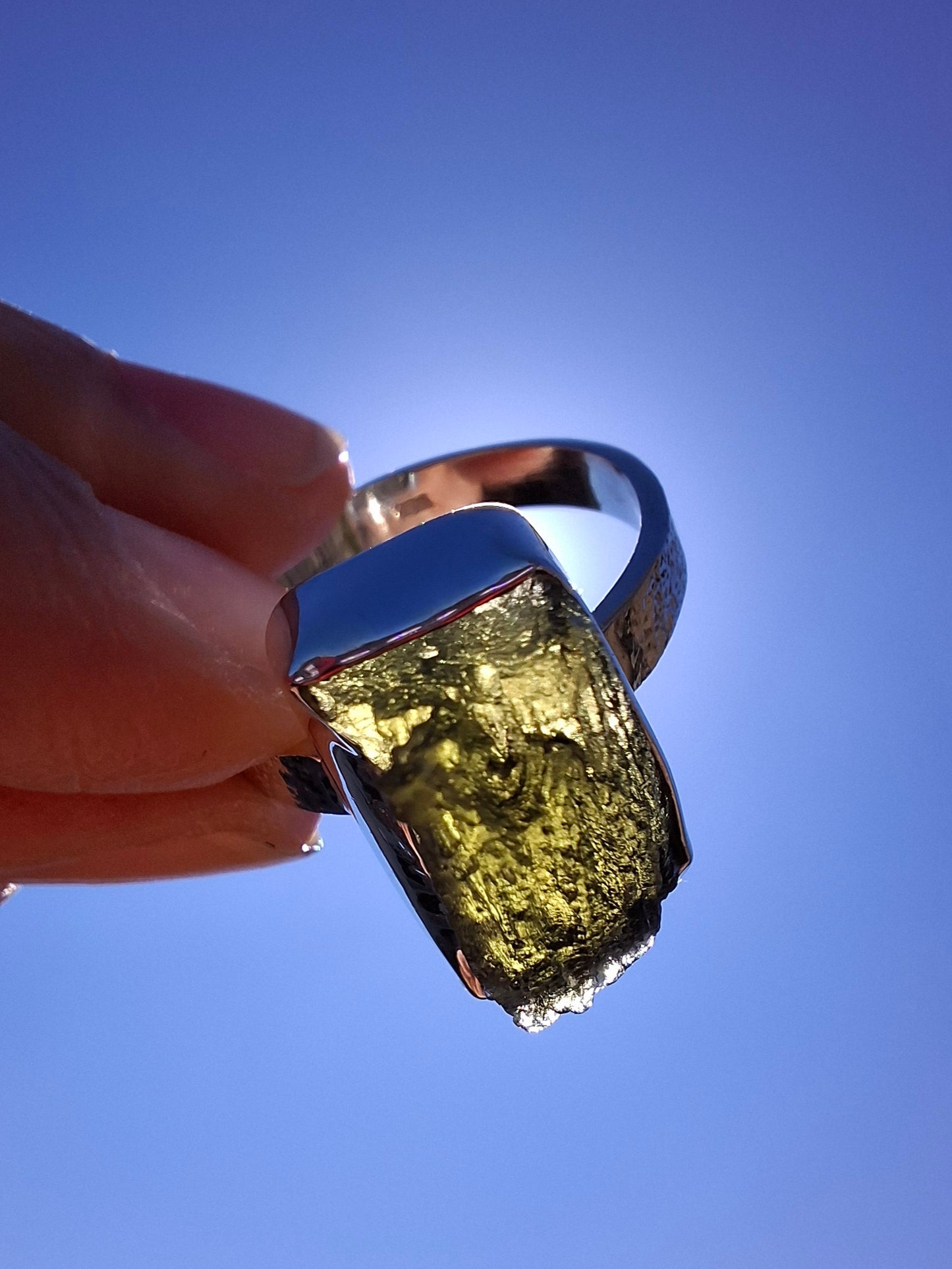 Moldavite Ring, size U, 925 Silver, Tektite (Ref: R324)