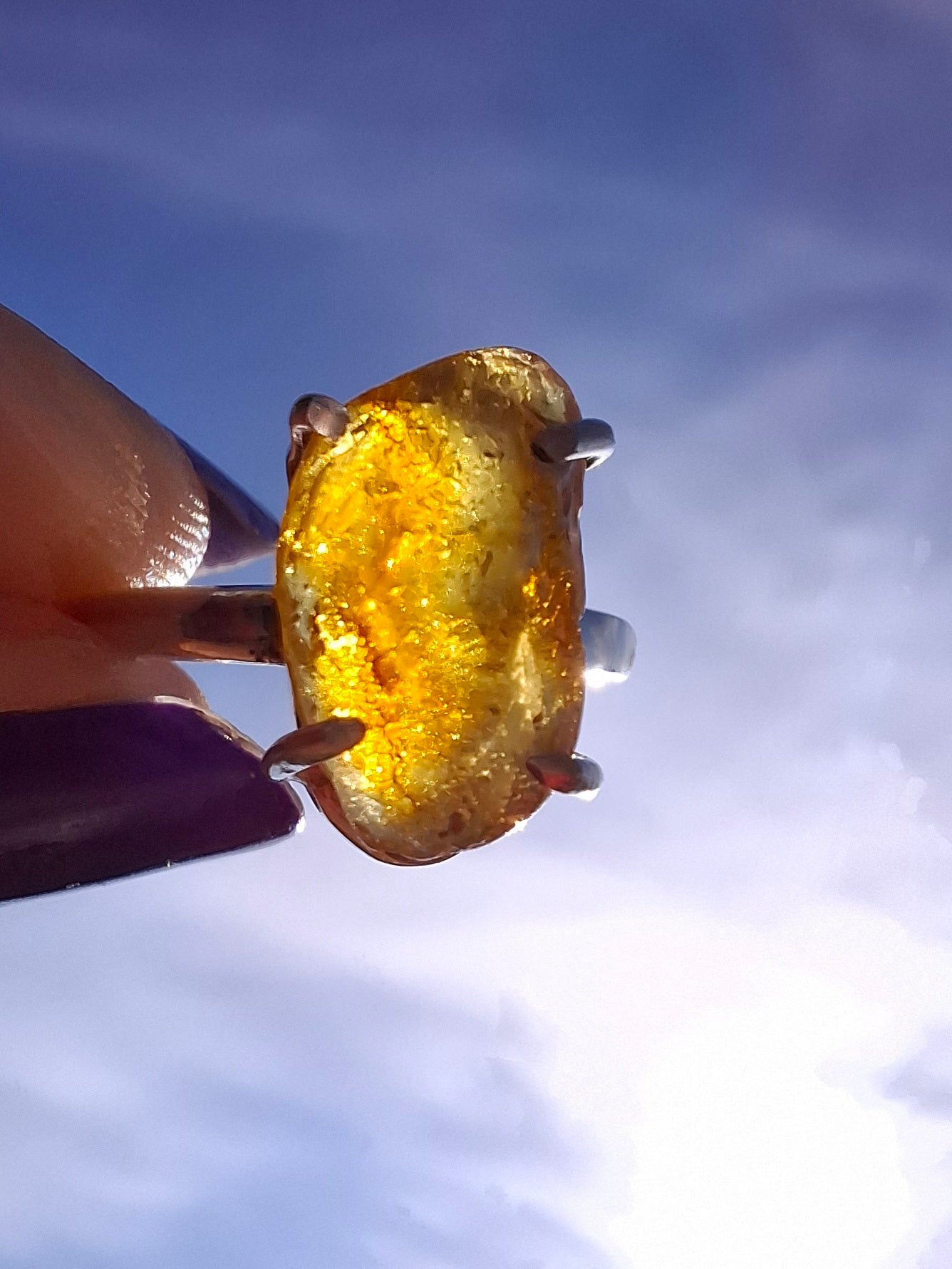 Baltic Amber Ring, size large L/small M, 925 Silver, Fossil (Ref: AR4)