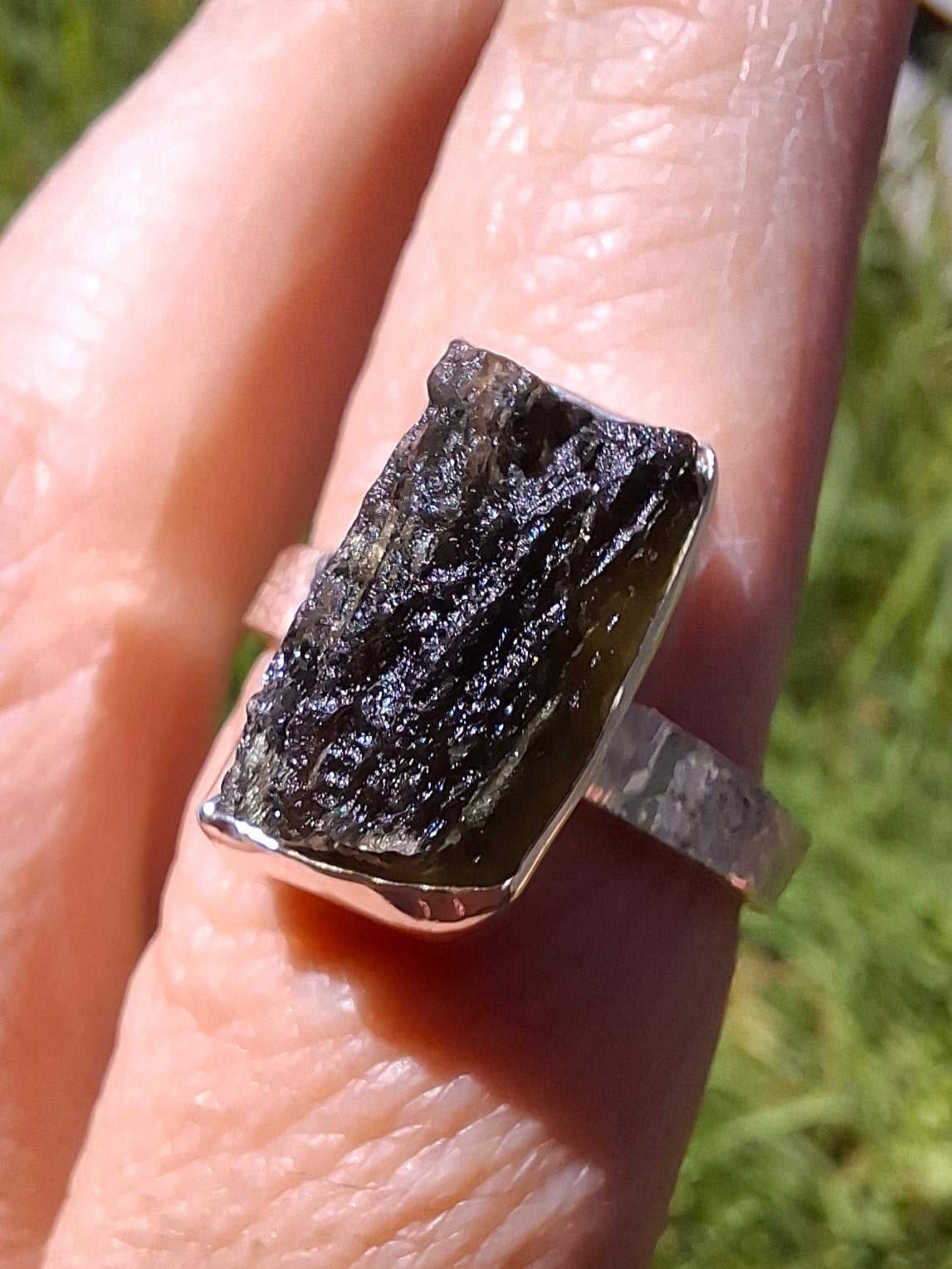 Moldavite Ring, size U, 925 Silver, Tektite (Ref: R324)