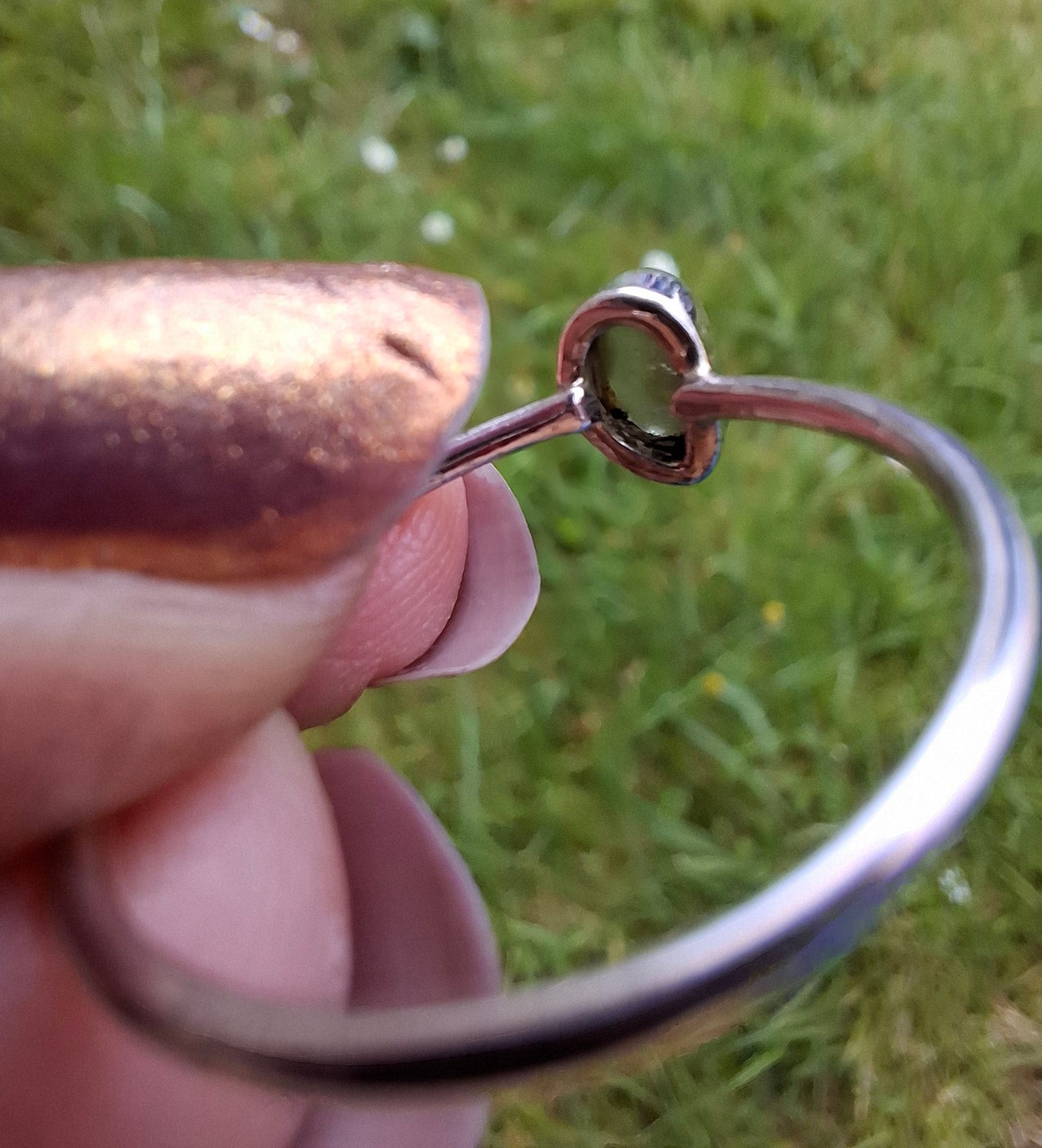 Moldavite Ring, size small T, 925 Silver, Tektite (Ref: R69)