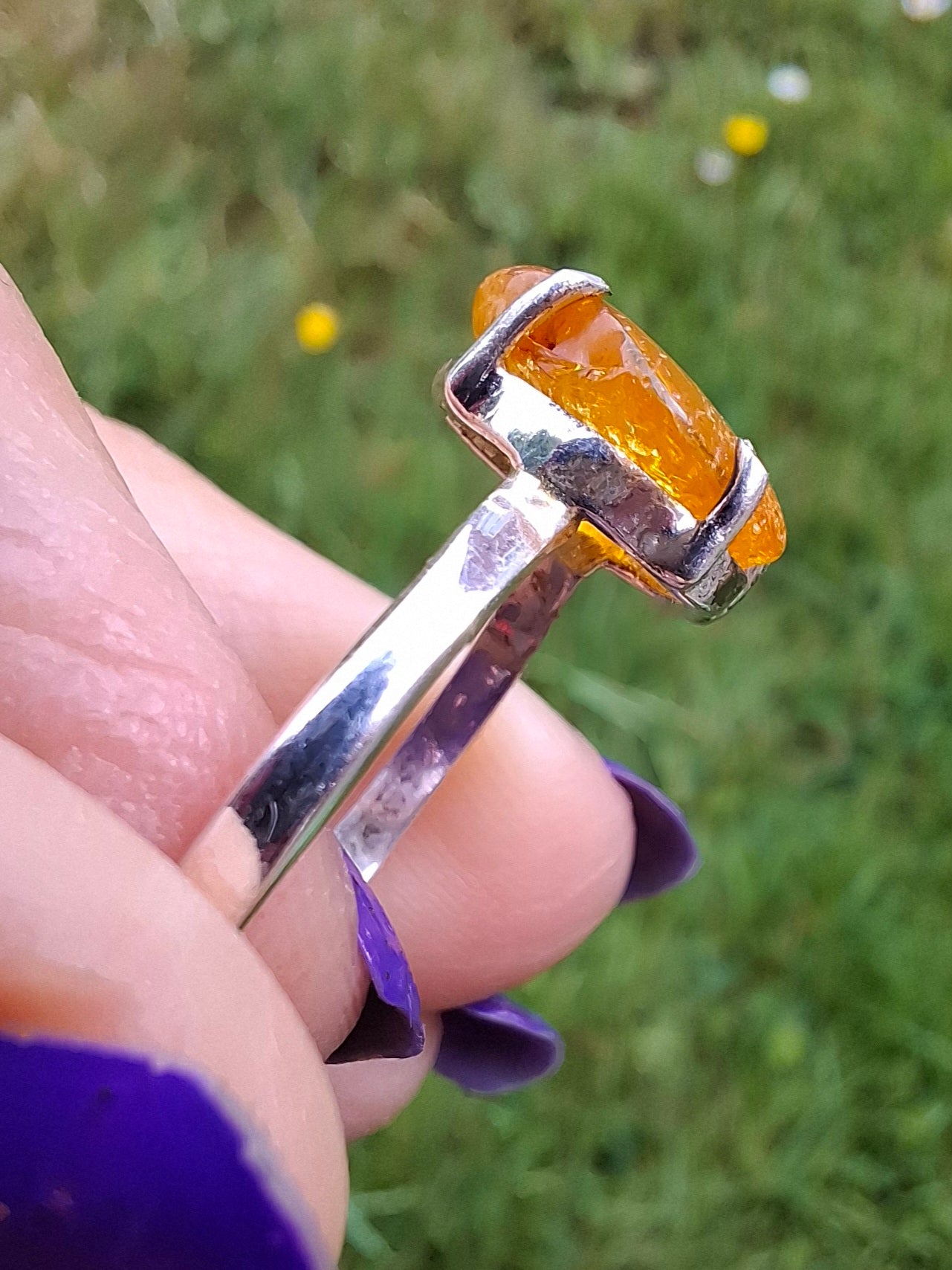 Baltic Amber Ring, size large R, 925 Silver, Fossil (Ref: AR16)