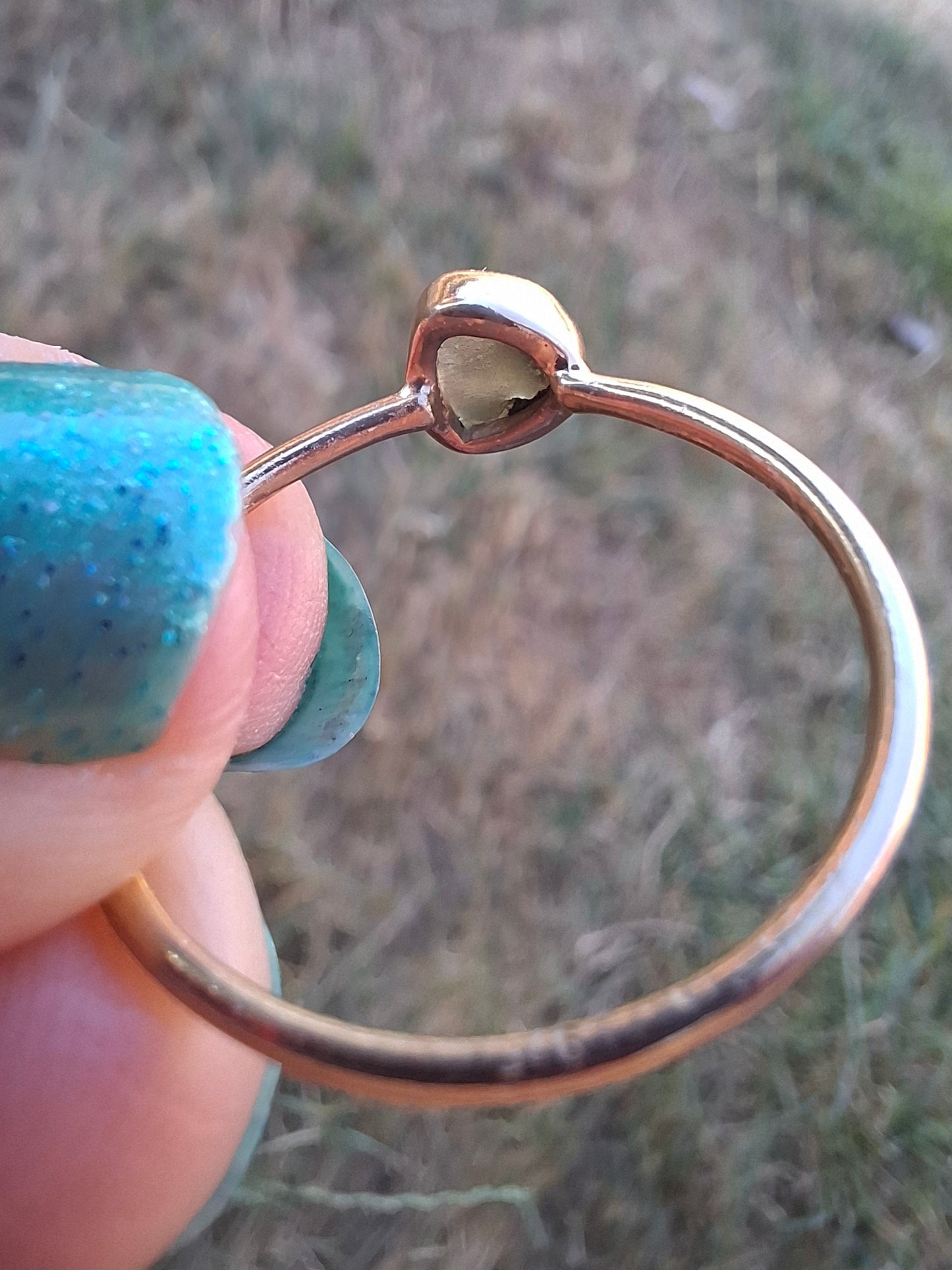 Moldavite Ring, 14K GOLD Plated, size U, Tektite (Ref: R348)
