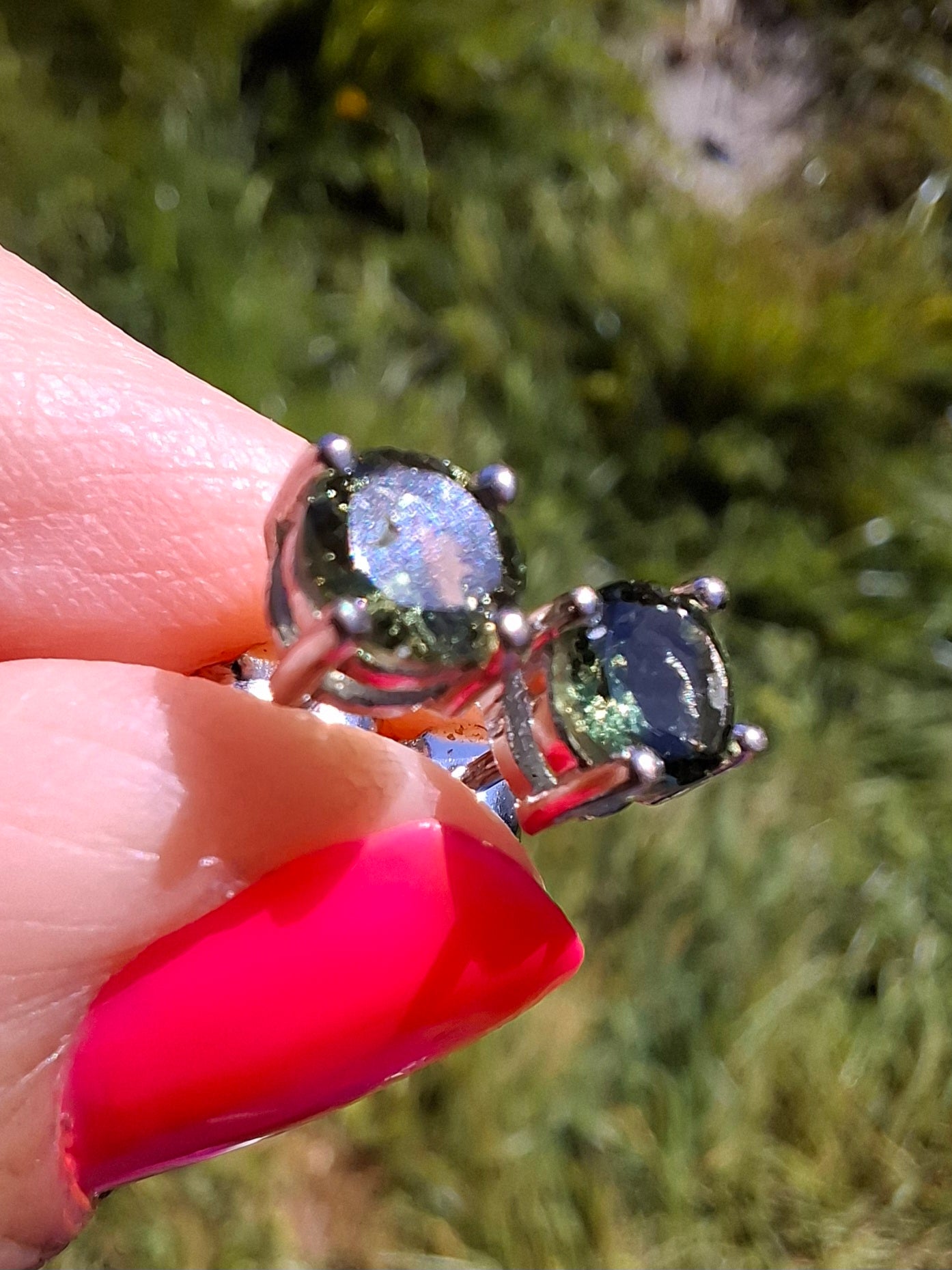 Moldavite (faceted) 5mm STUD EARRINGS, 925 Silver, Tektite (Pair16)