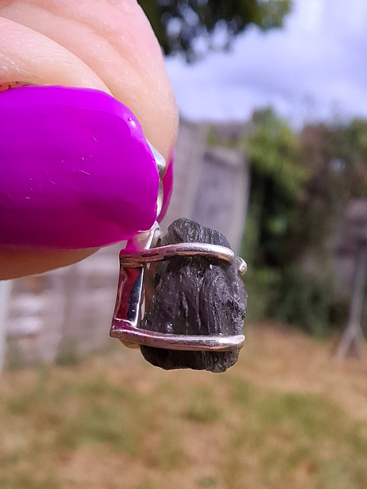 Moldavite Claw Pendant, 925 Silver, Tektite (Ref: P22)