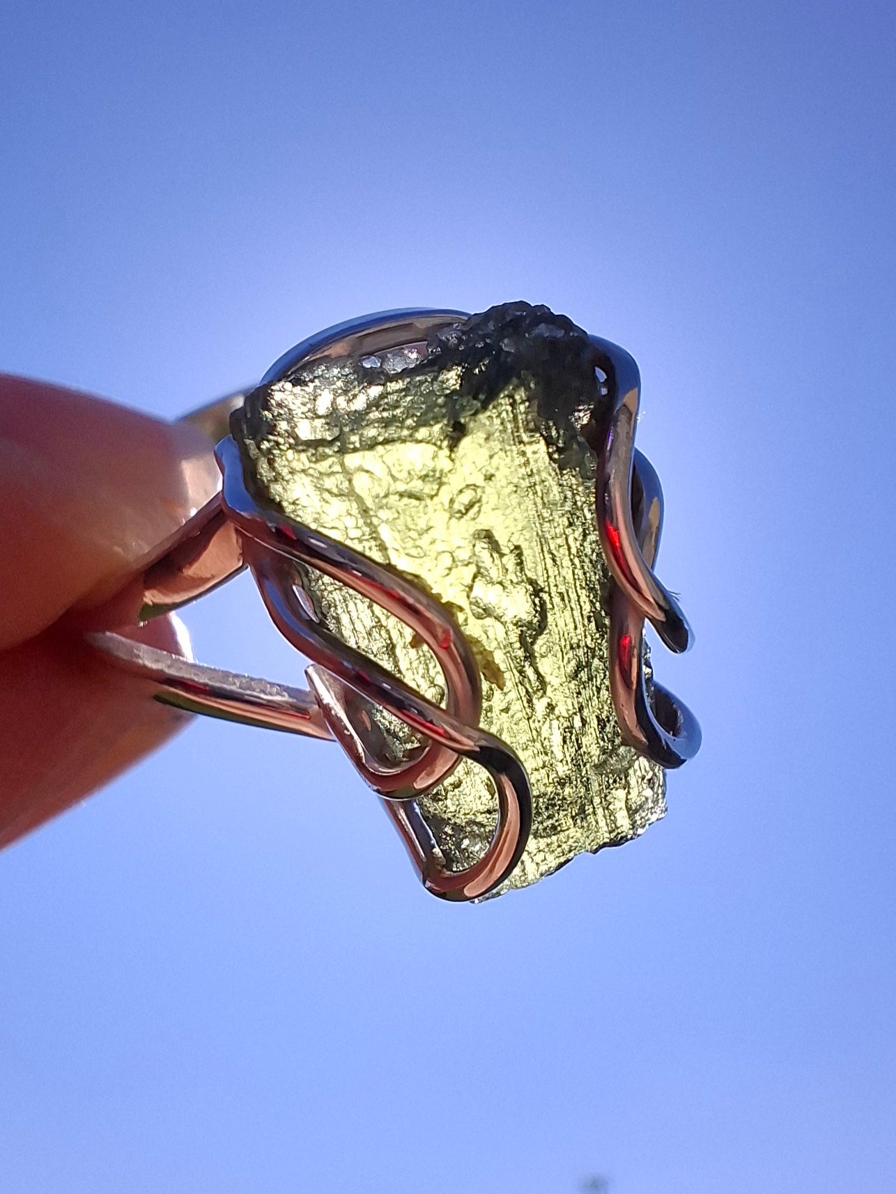 Moldavite Ring, size W, 925 Silver, Tektite (Ref: R15)