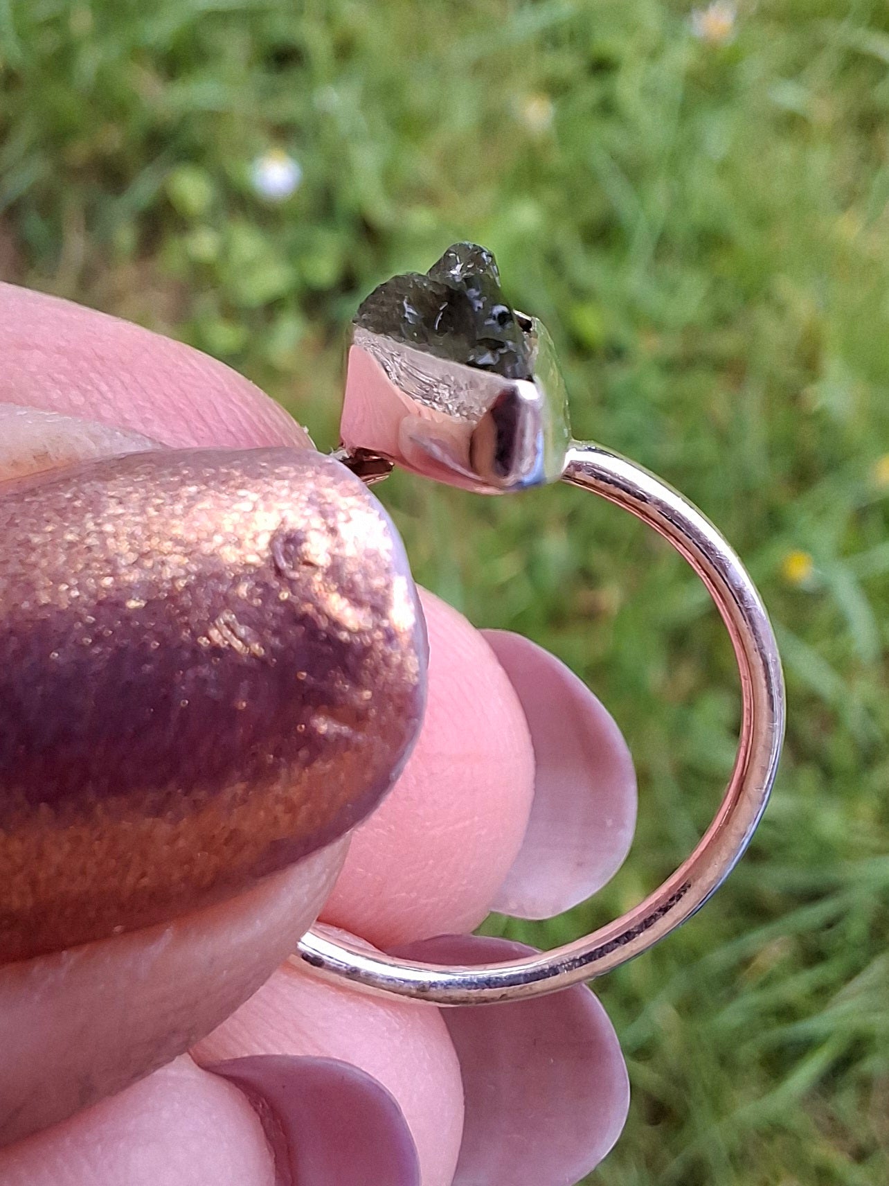 Moldavite Ring, size large K/small L, 925 Silver, Tektite (Ref: R57)