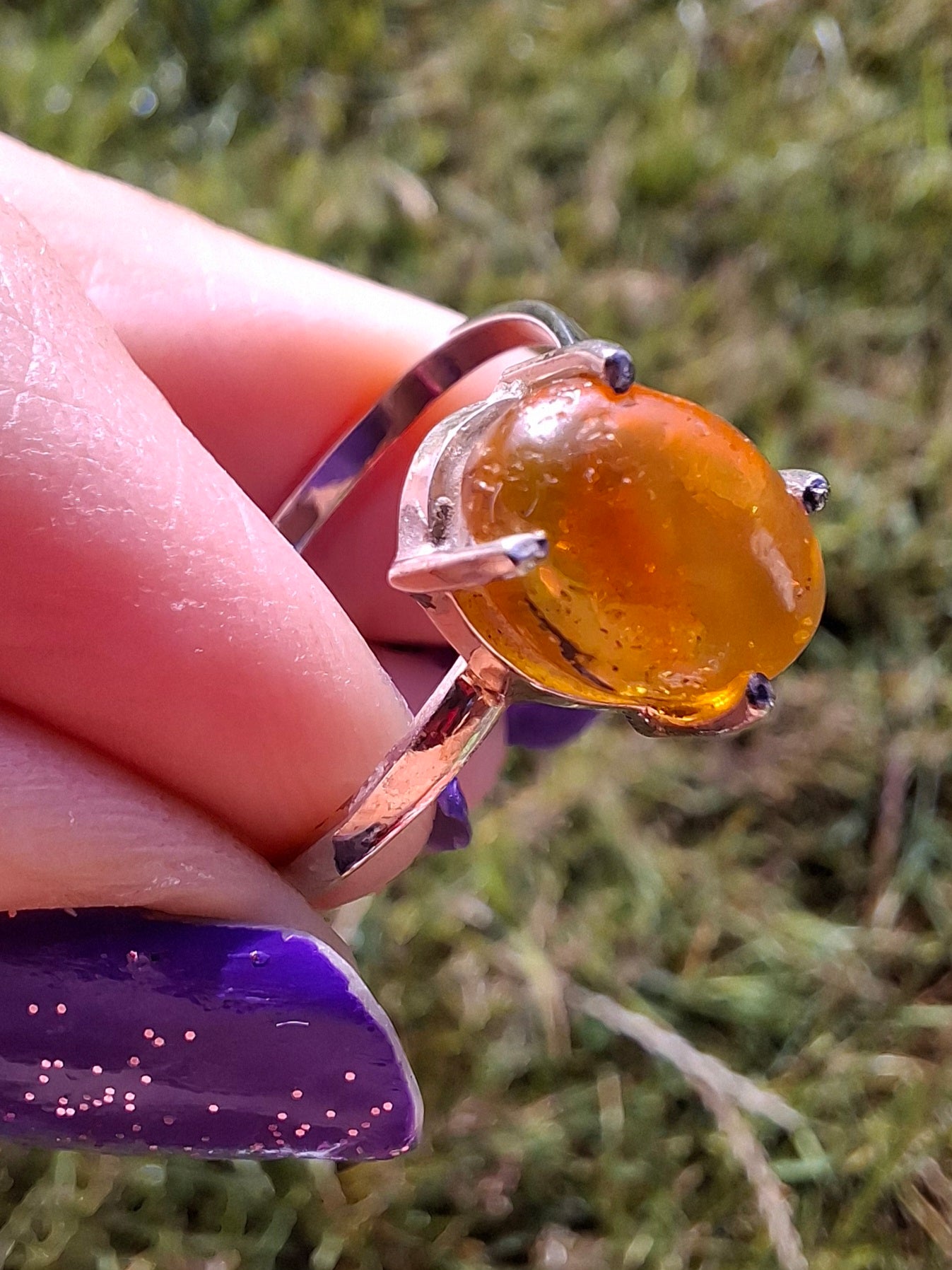 Baltic Amber Ring, size large Y, 925 Silver, Fossil (Ref: AR38)