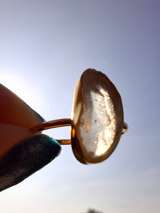 Libyan Desert Glass Ring, 14K GOLD Plated, size Q, Tektite (Ref: LR77)
