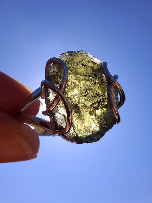 Moldavite Ring, size Y, 925 Silver, Tektite (Ref: R17)