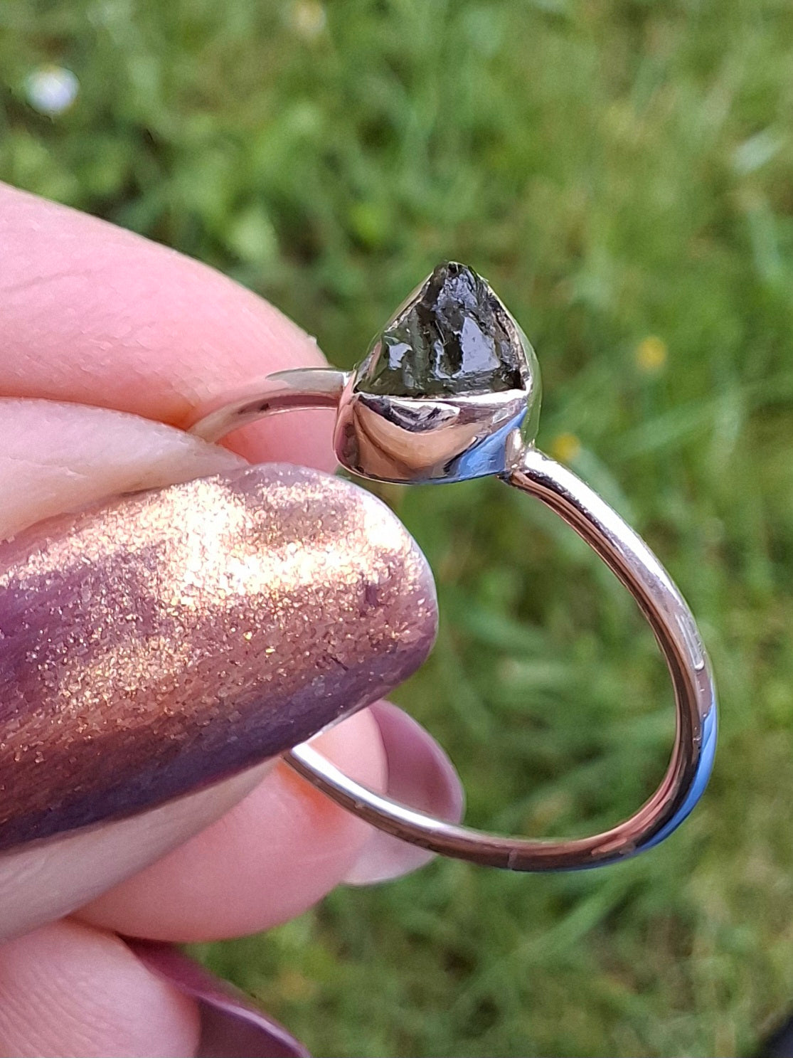 Moldavite Ring, size large R/small S, 925 Silver, Tektite (Ref: R53)