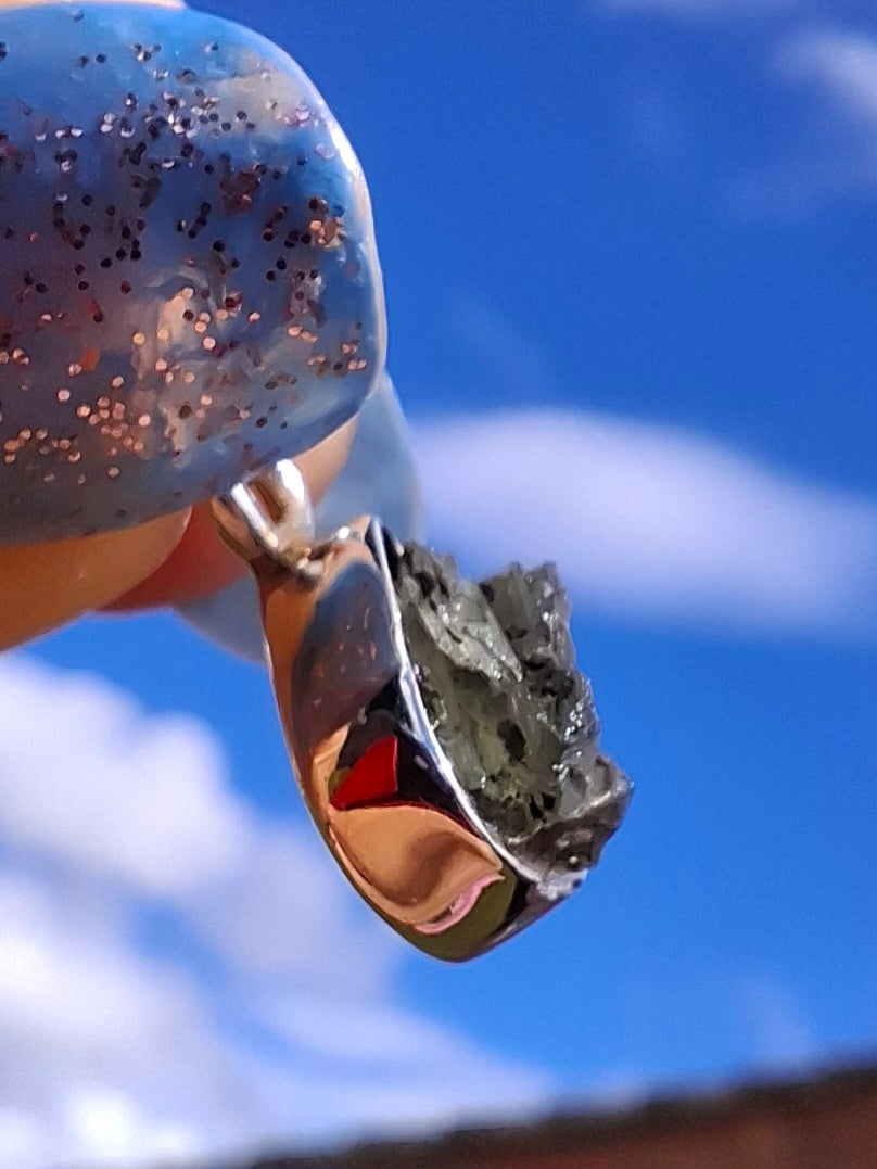 Moldavite Pendant, 925 Silver, Tektite (Ref: P92)