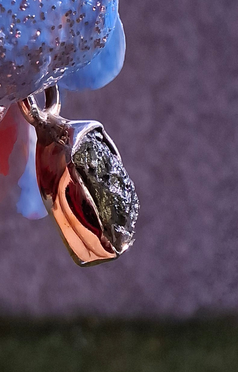 Moldavite Pendant, 925 Silver, Tektite (Ref: P61)