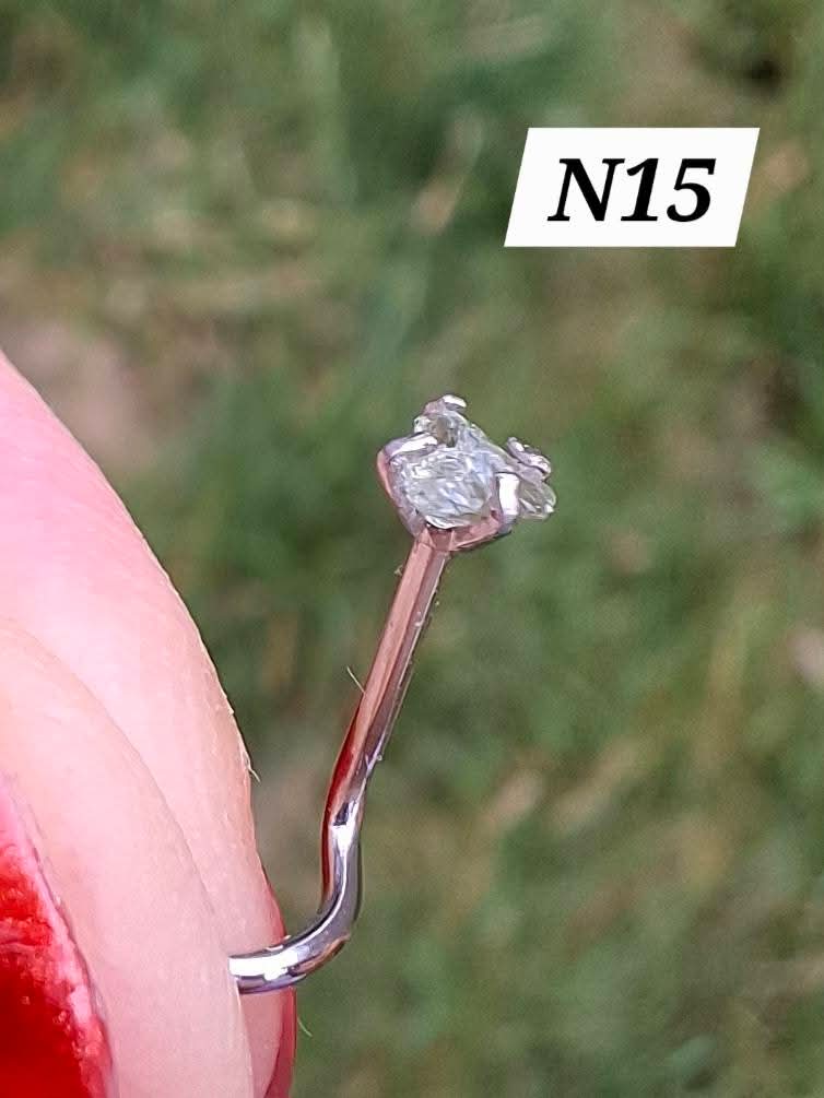 Moldavite (raw) NOSE STUD, 20G, Corkscrew, Surgical Steel, Tektite (Ref: N15)