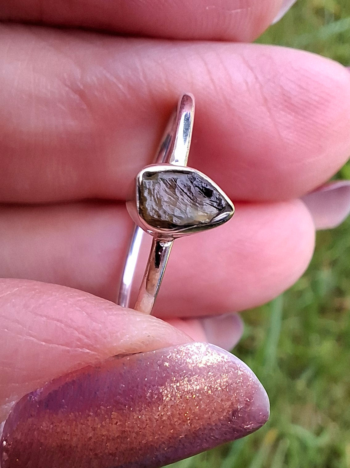 Moldavite Ring, size Q, 925 Silver, Tektite (Ref: R45)