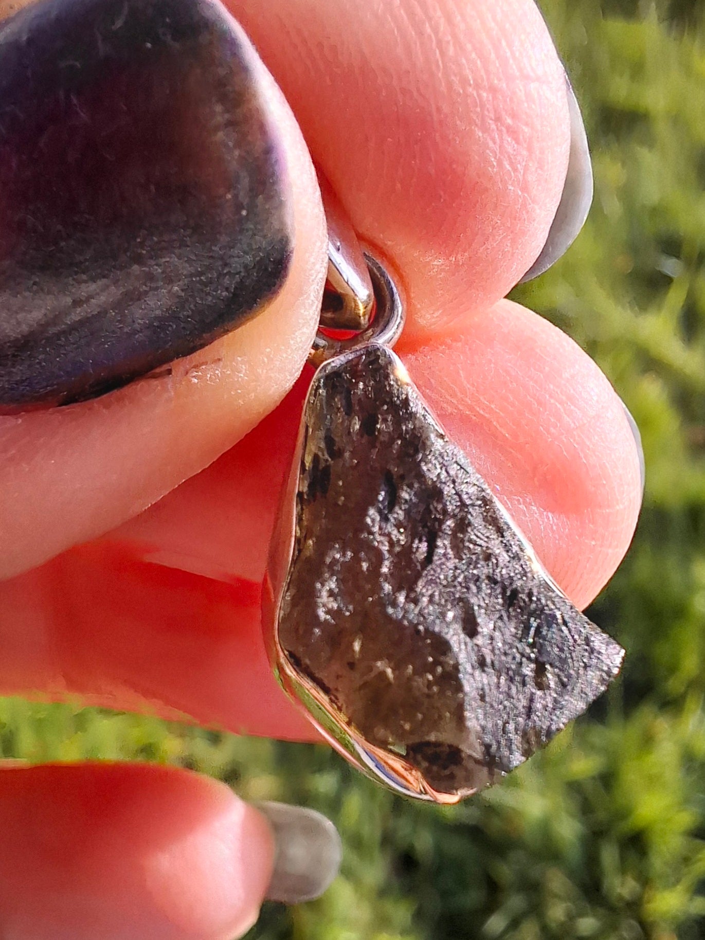 Moldavite Pendant, 925 Silver, Tektite (Ref: P7)