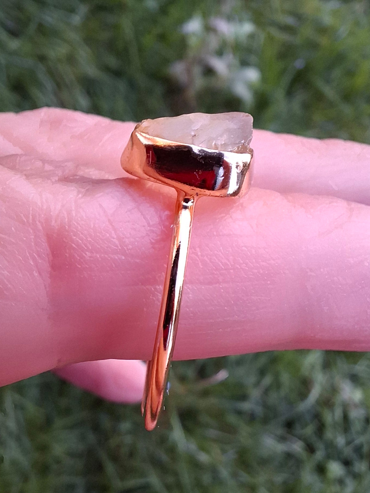 Libyan Desert Glass Ring, 14K GOLD Plated, size large S, Tektite (Ref: LR72)