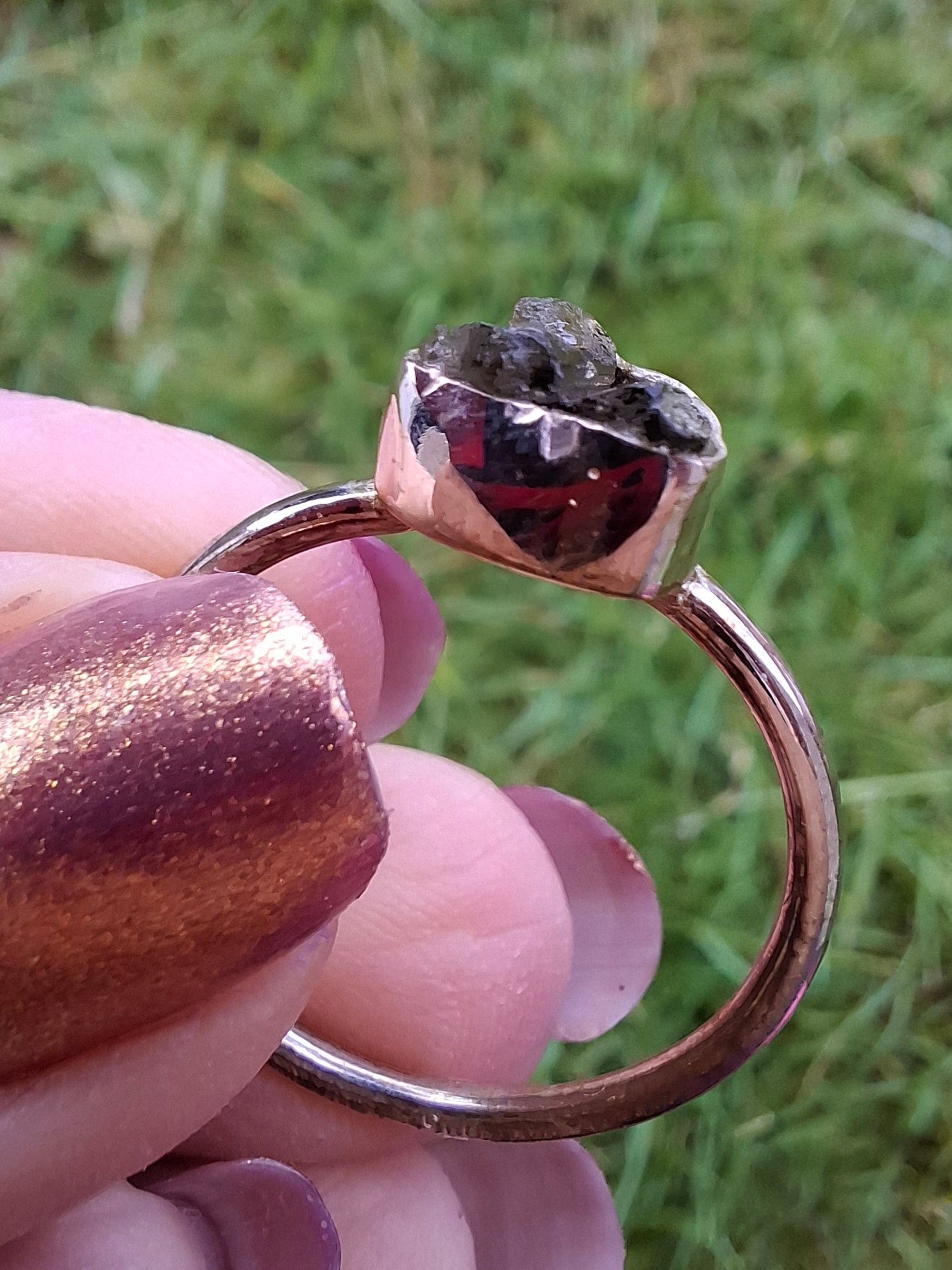 Moldavite Ring, size small X, 925 Silver, Tektite (Ref: R33)