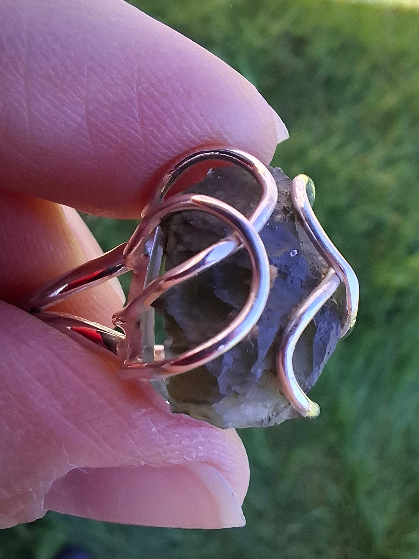 Moldavite Ring, size S, 925 Silver, Tektite (Ref: R12)