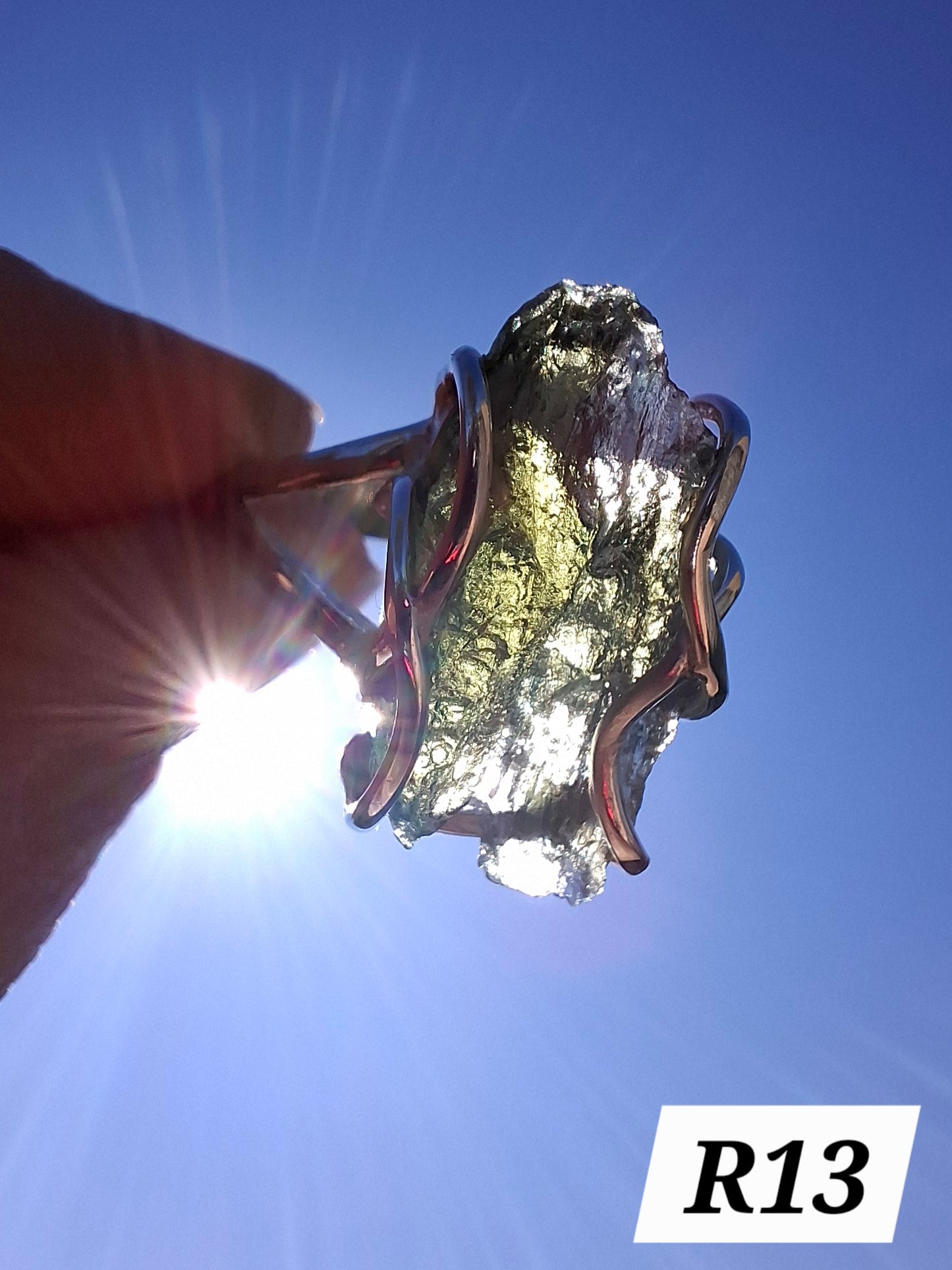 Moldavite Ring, size U, 925 Silver (Ref: R13)
