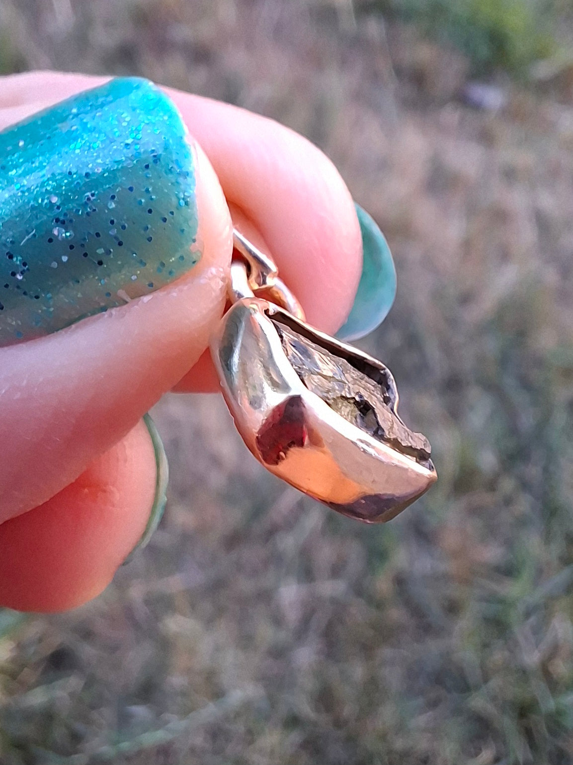 Moldavite Pendant, 14K GOLD Plated, Tektite (Ref: P453)
