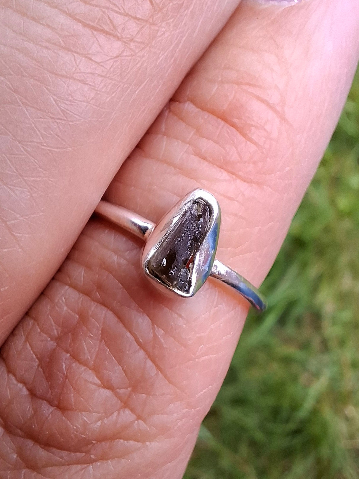 Moldavite Ring, size large K/small L, 925 Silver, Tektite (Ref: R58)