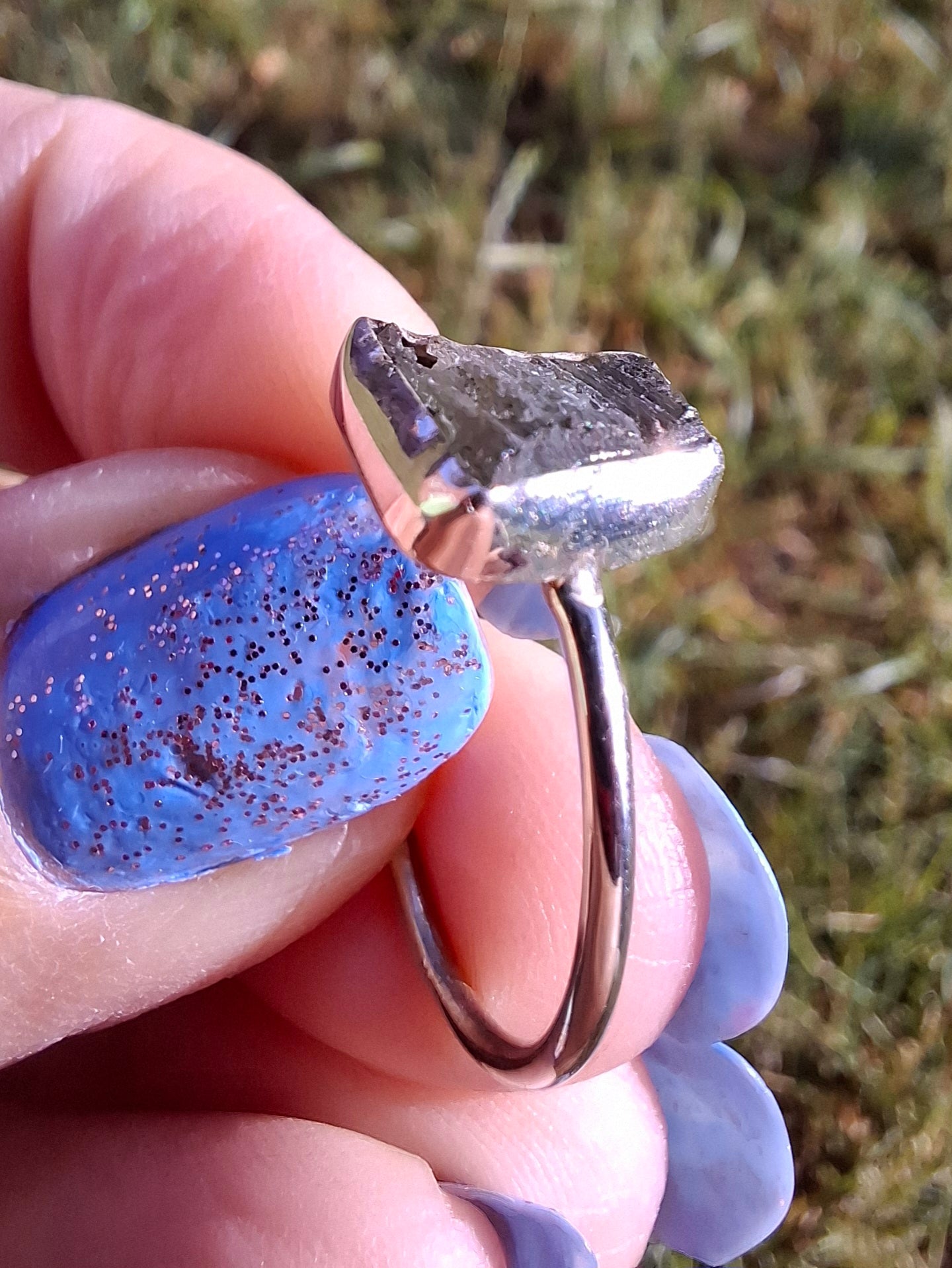 Moldavite Ring, size large P/small Q, 925 Silver, Tektite (Ref: R26)