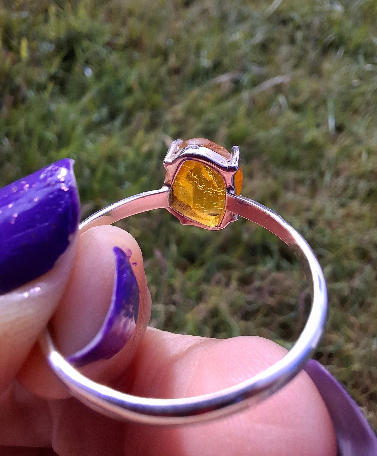 Baltic Amber Ring, size large X, 925 Silver, Fossil (Ref: AR33)