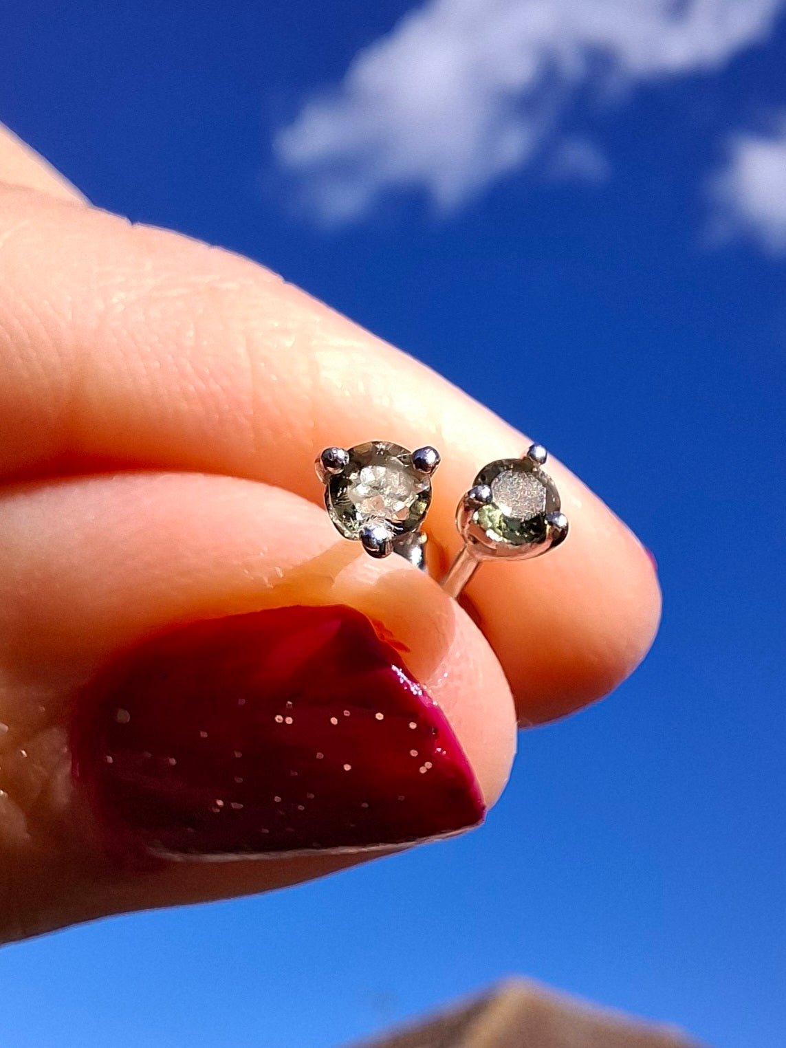 Moldavite (Faceted) 3mm Stud Earrings, 925 Silver (Ref: Pair66)
