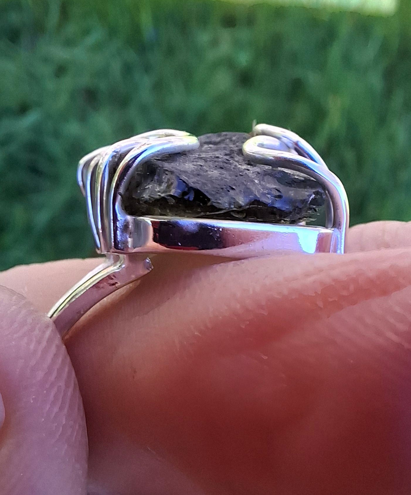 Moldavite Ring, size W, 925 silver, Tektite (Ref: R16)