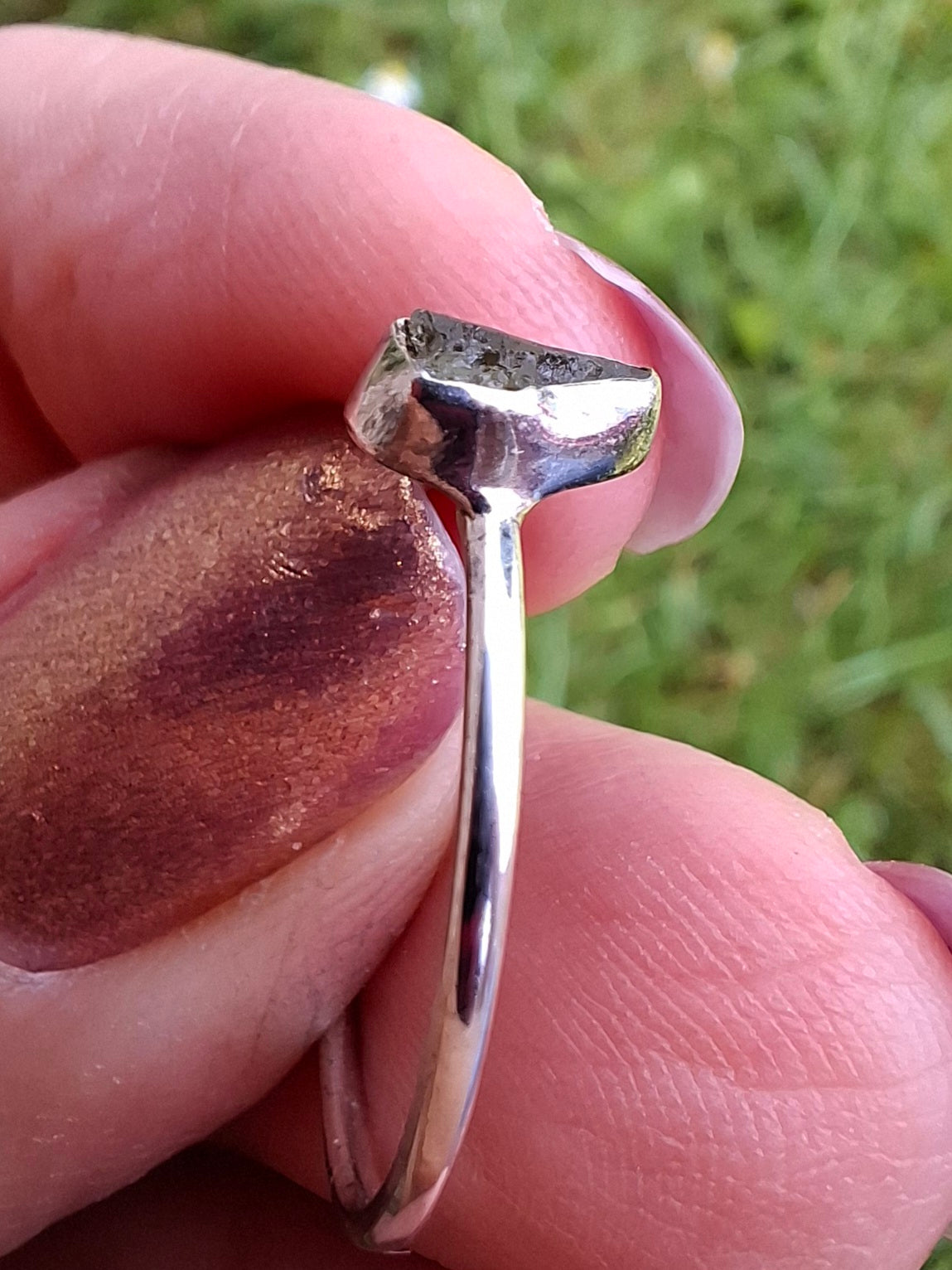 Moldavite Ring, size Q, 925 Silver, Tektite (Ref: R46)