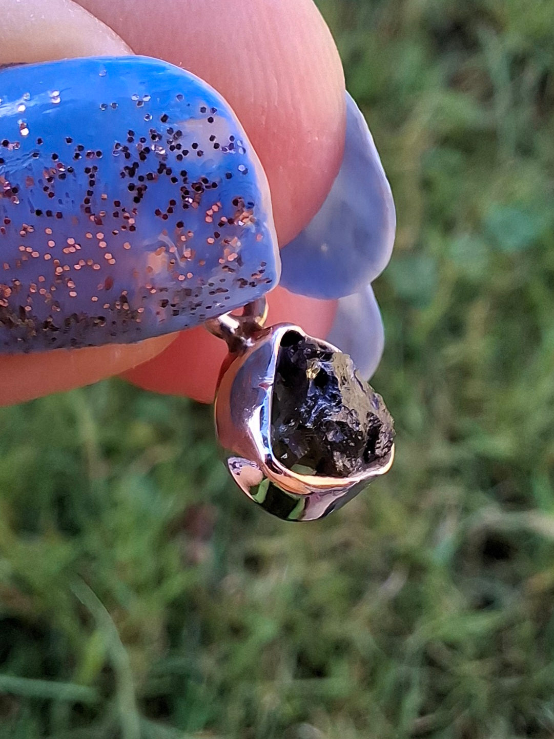 Moldavite Pendant, 925 Silver, Tektite (Ref: P96)