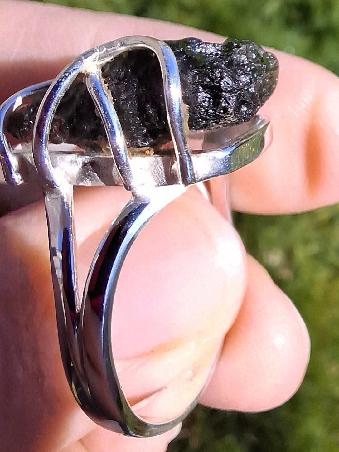 Moldavite Ring, size W, 925 silver, Tektite (Ref: R16)
