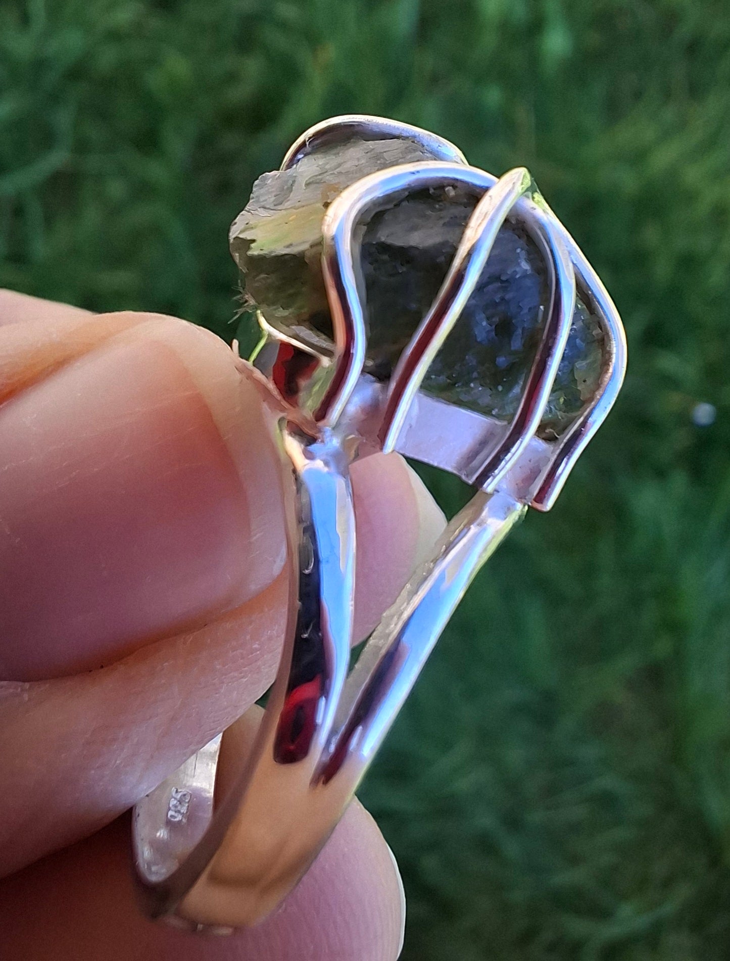 Moldavite Ring, size Q, 925 Silver, Tektite (Ref: R11)