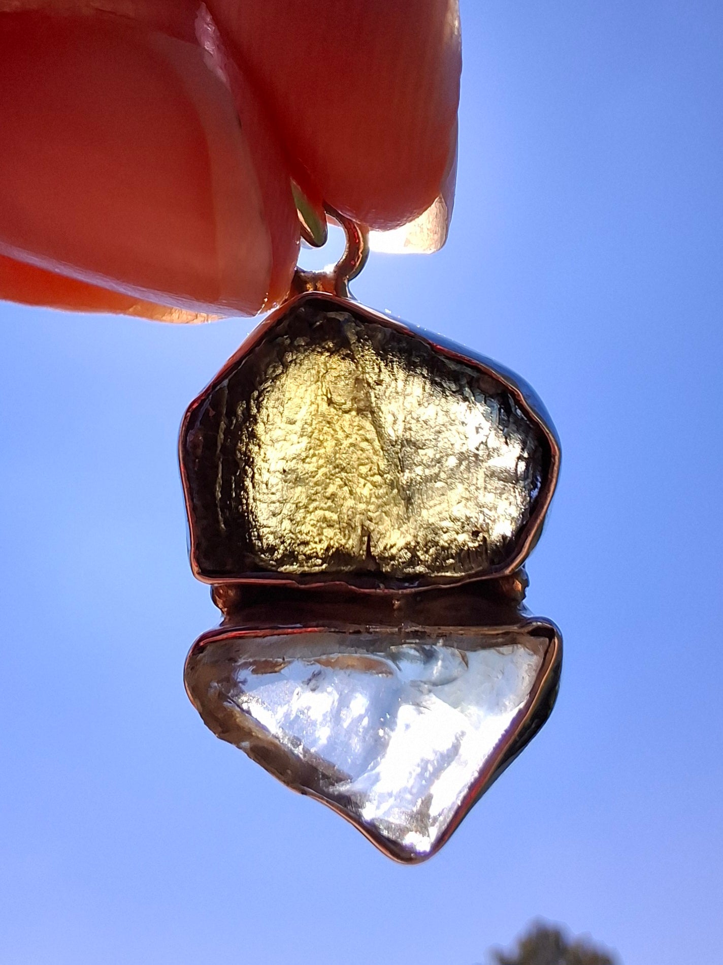 Moldavite & Libyan Desert Glass Pendant, 925 Silver, Tektite (Ref: MLP3)