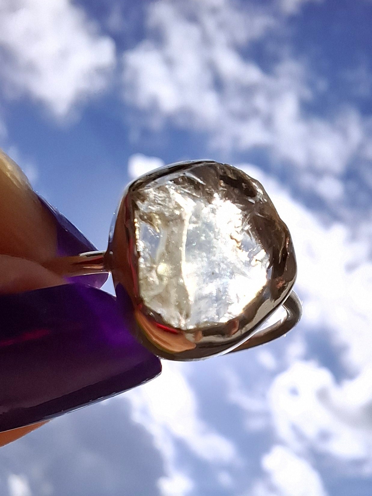 Libyan Desert Glass Ring, size large T, 925 Silver, Tektite (Ref: LR50)