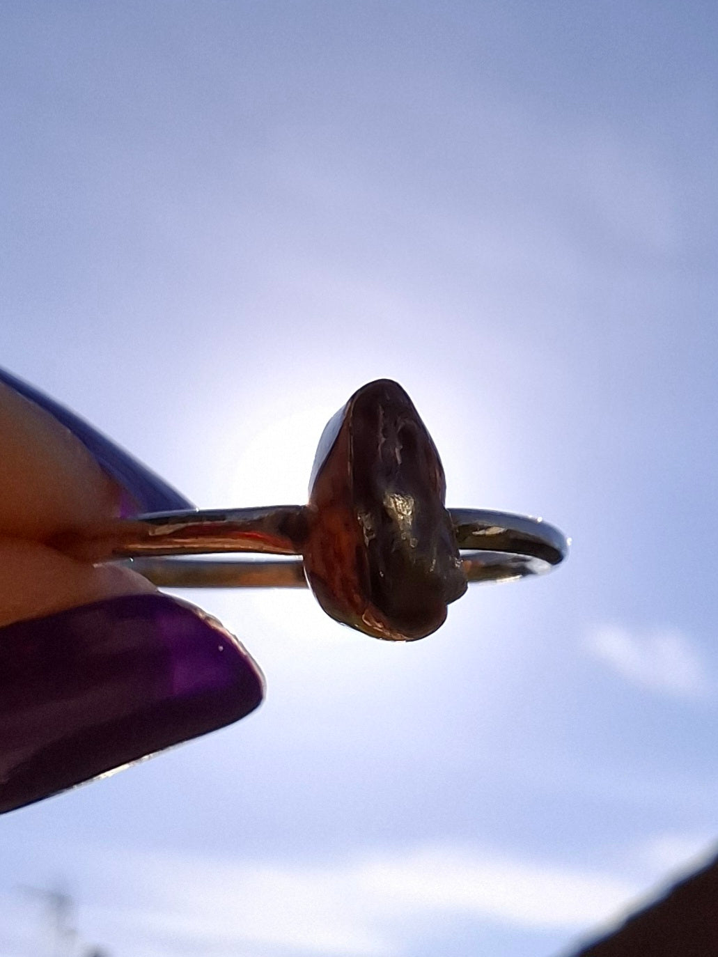 Moldavite Ring, size large M, 925 Silver, Tektite (Ref: R30)