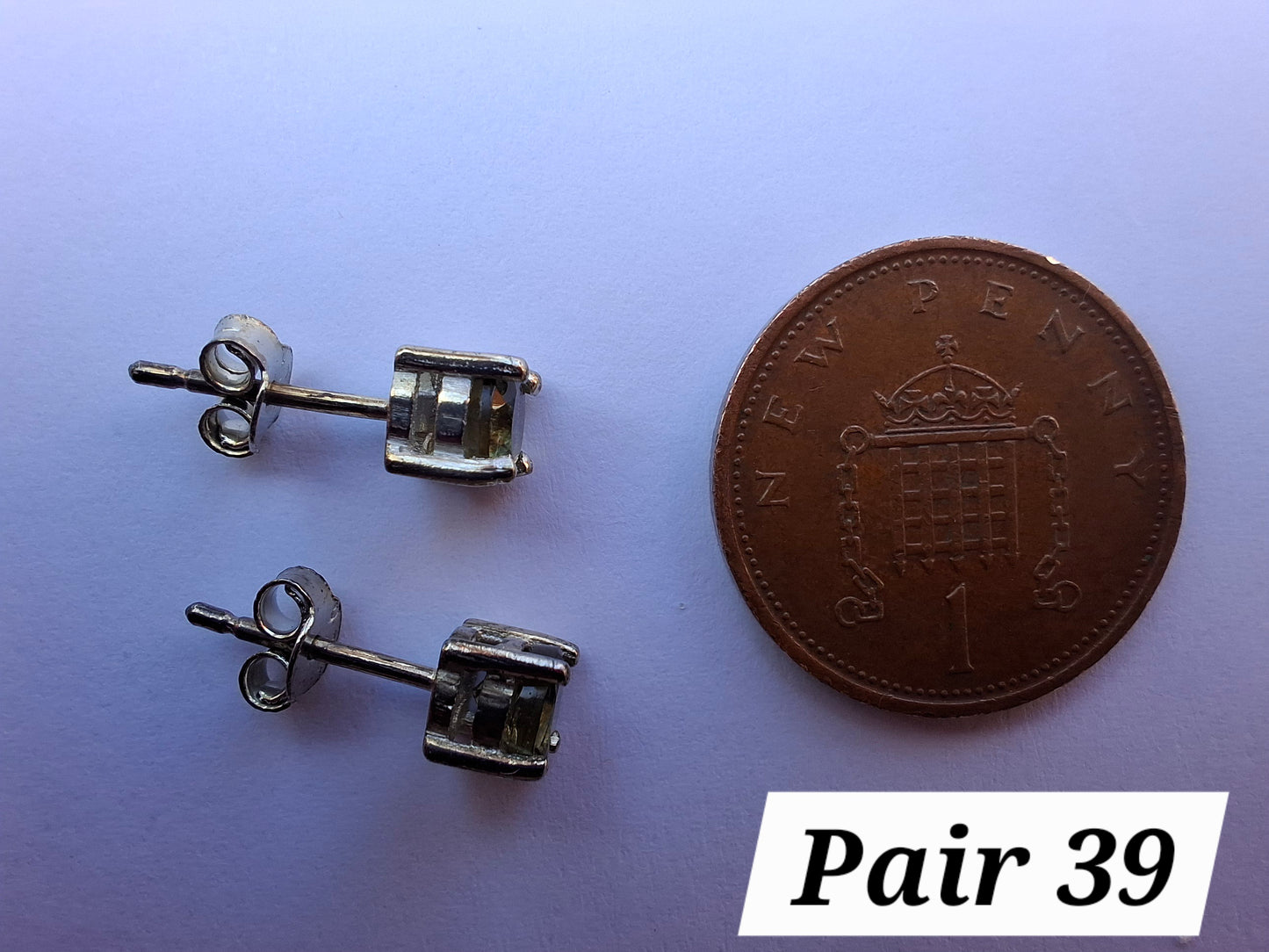 Moldavite (faceted) 5mm STUD EARRINGS, 925 Silver, Tektite (Ref: Pair 39)