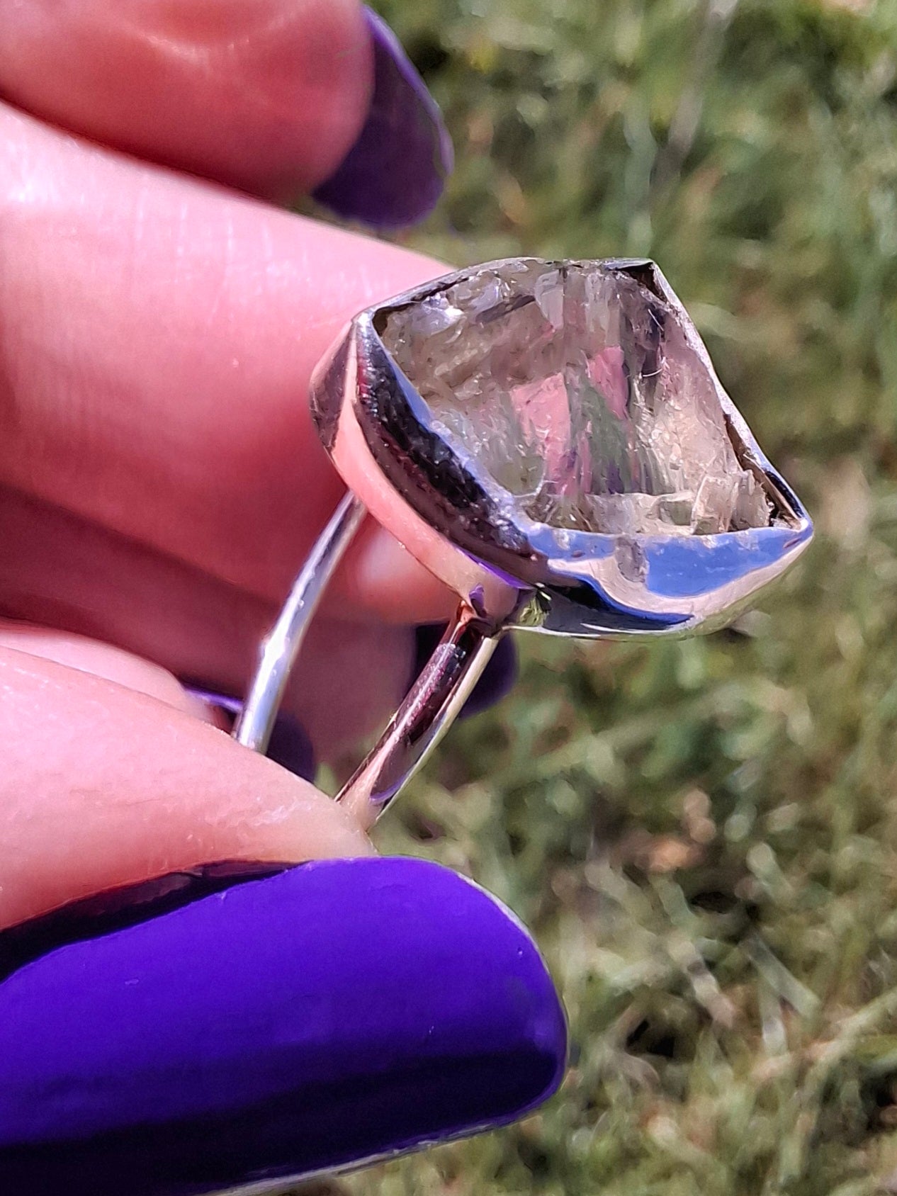Libyan Desert Glass Ring, size T, 925 silver, Tektite (Ref: LR49)