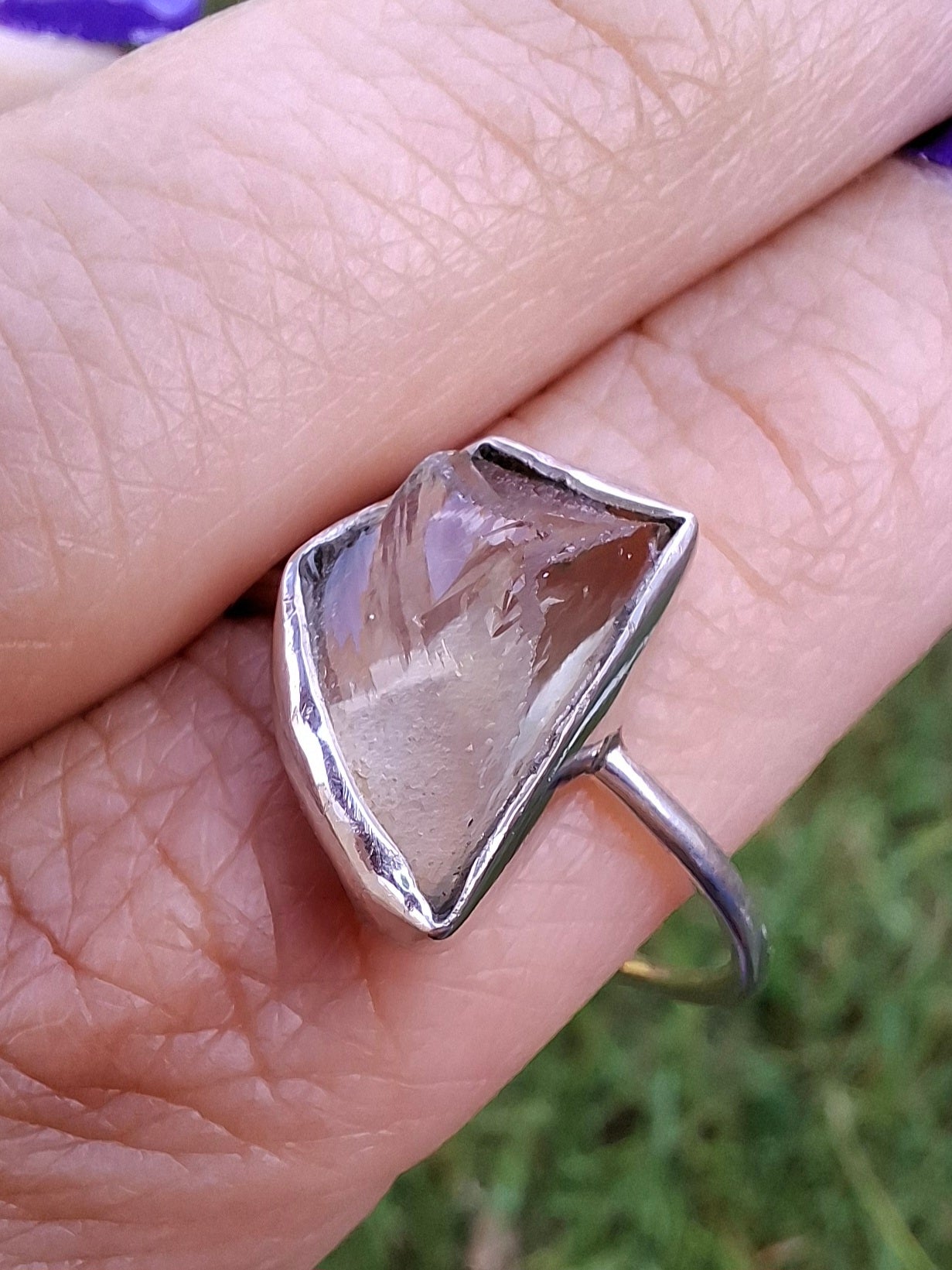 Libyan Desert Glass Ring, size W, 925 Silver, Tektite (Ref: LR61)