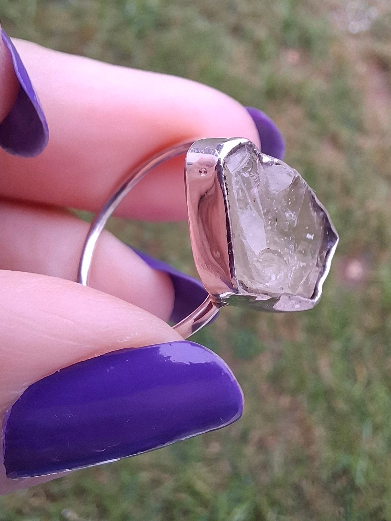 Libyan Desert Glass Ring, size large P, 925 Silver, Tektite (Ref: LR33)