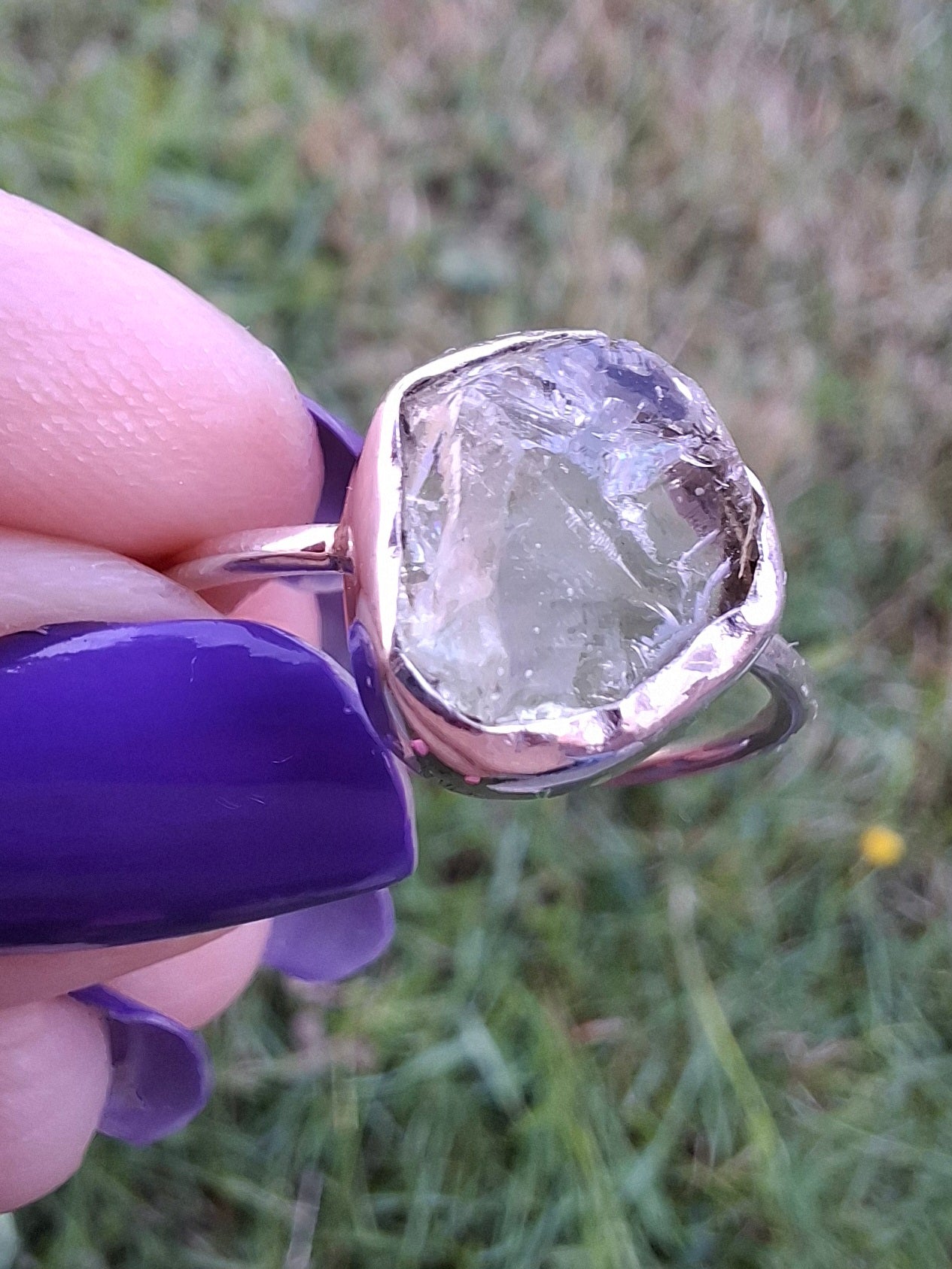 Libyan Desert Glass Ring, size large T, 925 Silver, Tektite (Ref: LR50)