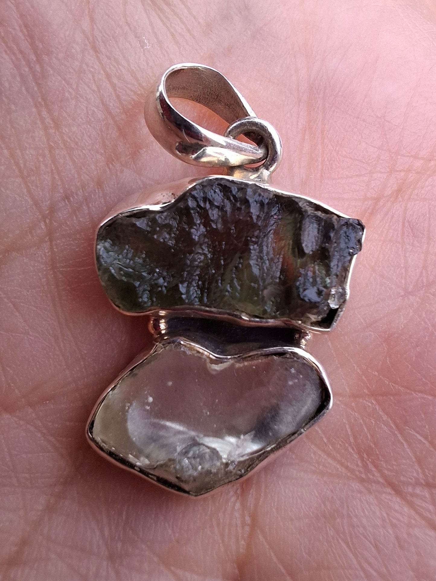 Moldavite & Libyan Desert Glass Pendant, 925 Silver, Tektite (Ref: MLP5)