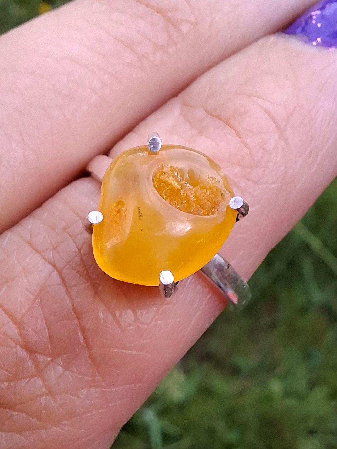 Baltic Amber Ring, size large L, 925 Silver, Fossil (Ref: AR2)
