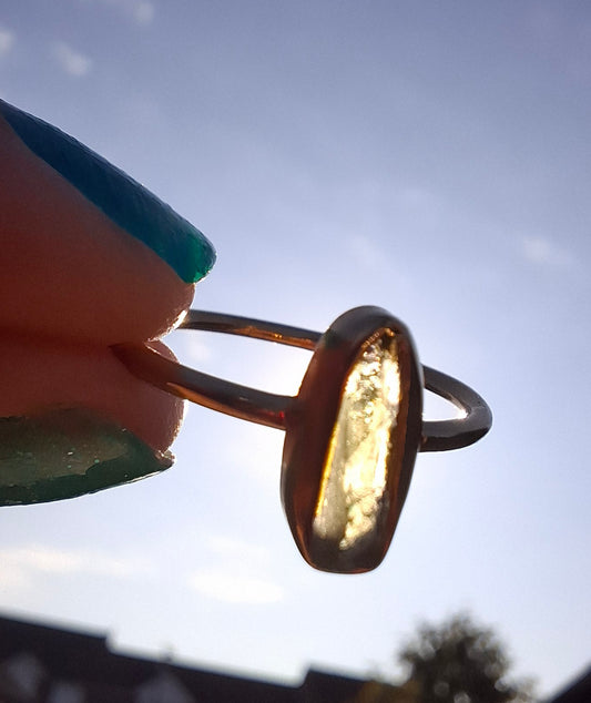 Moldavite Ring, 14K GOLD Plated, size large K / small L, Tektite (Ref: R335)