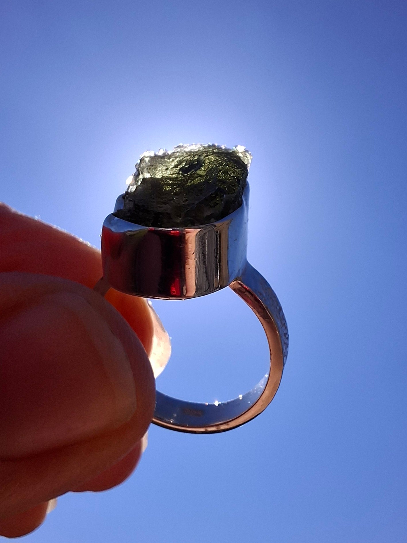 Moldavite Ring, size I, 925 Silver, Tektite (Ref: R295)