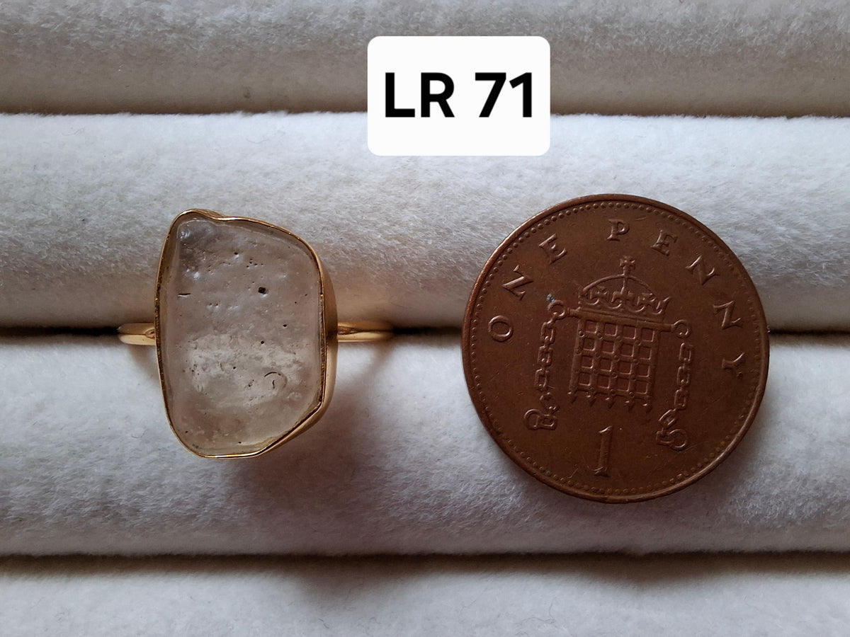 Libyan Desert Glass Ring, 14K GOLD Plated, size large O, Tektite (Ref: LR71)