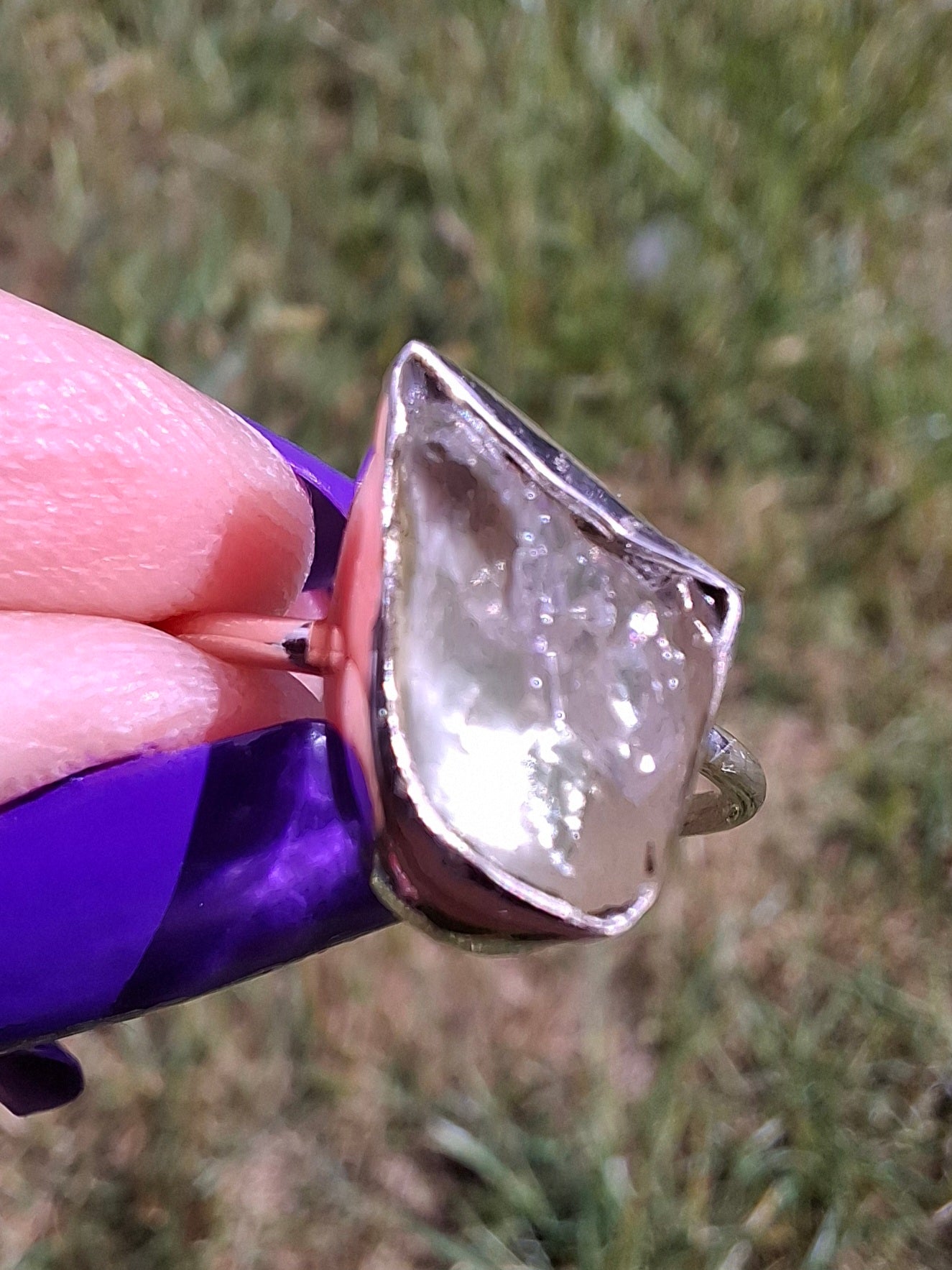 Libyan Desert Glass Ring, size large O, 925 Silver, Tektite (Ref: LR23)